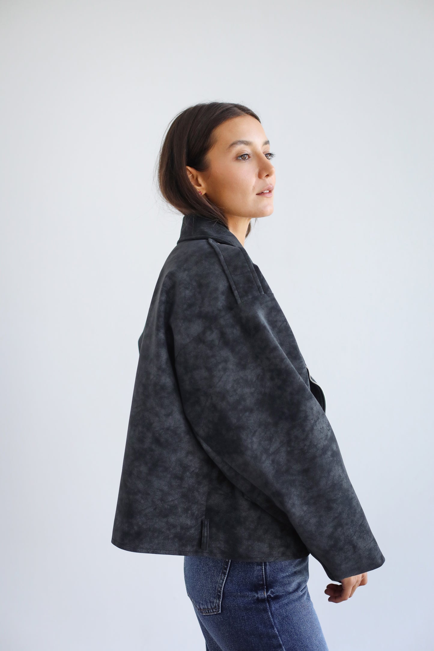 Understated Leather Jacket - Grey x Black