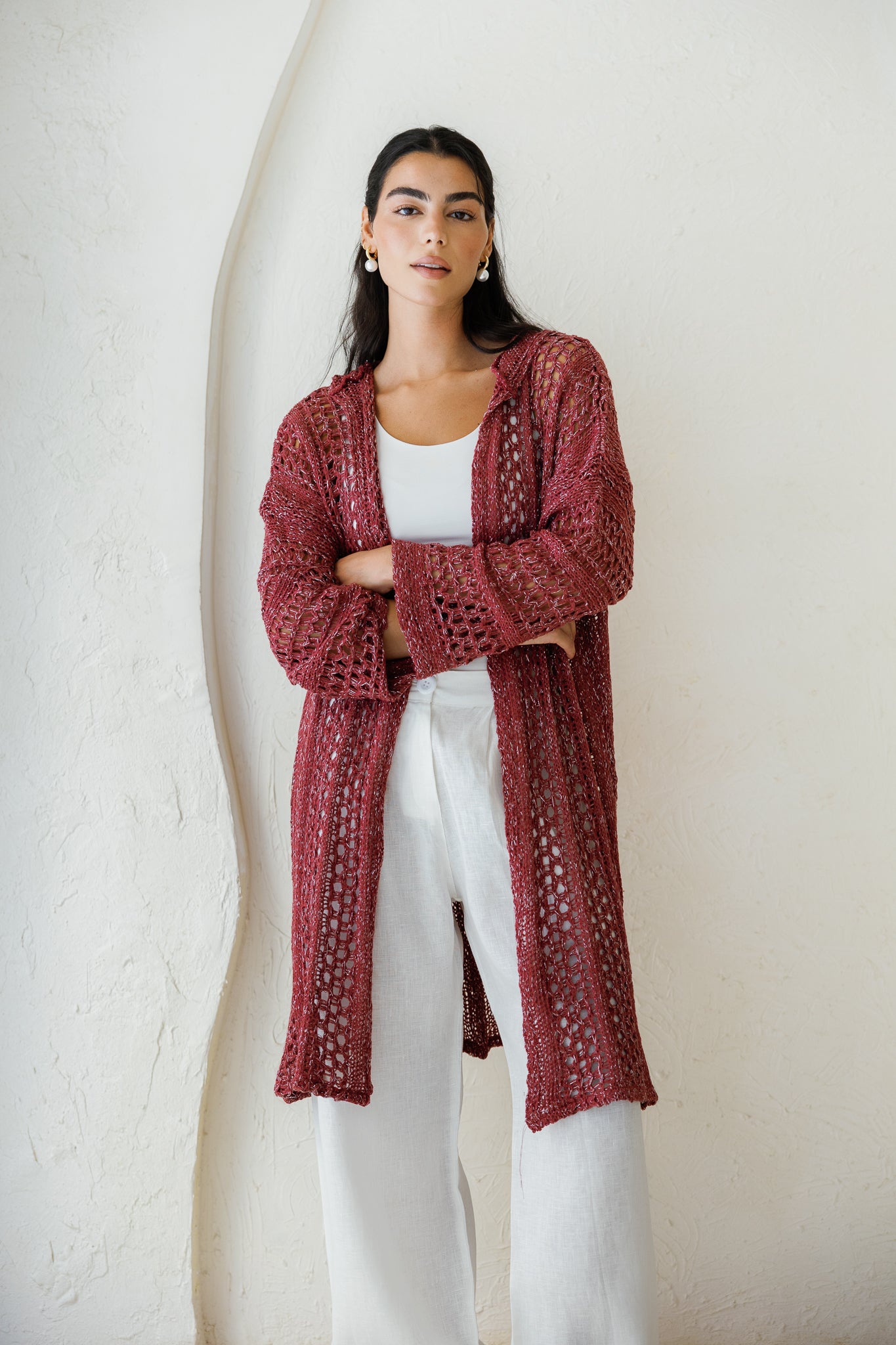 Golden Hour Crochet Cardigan - Burgundy