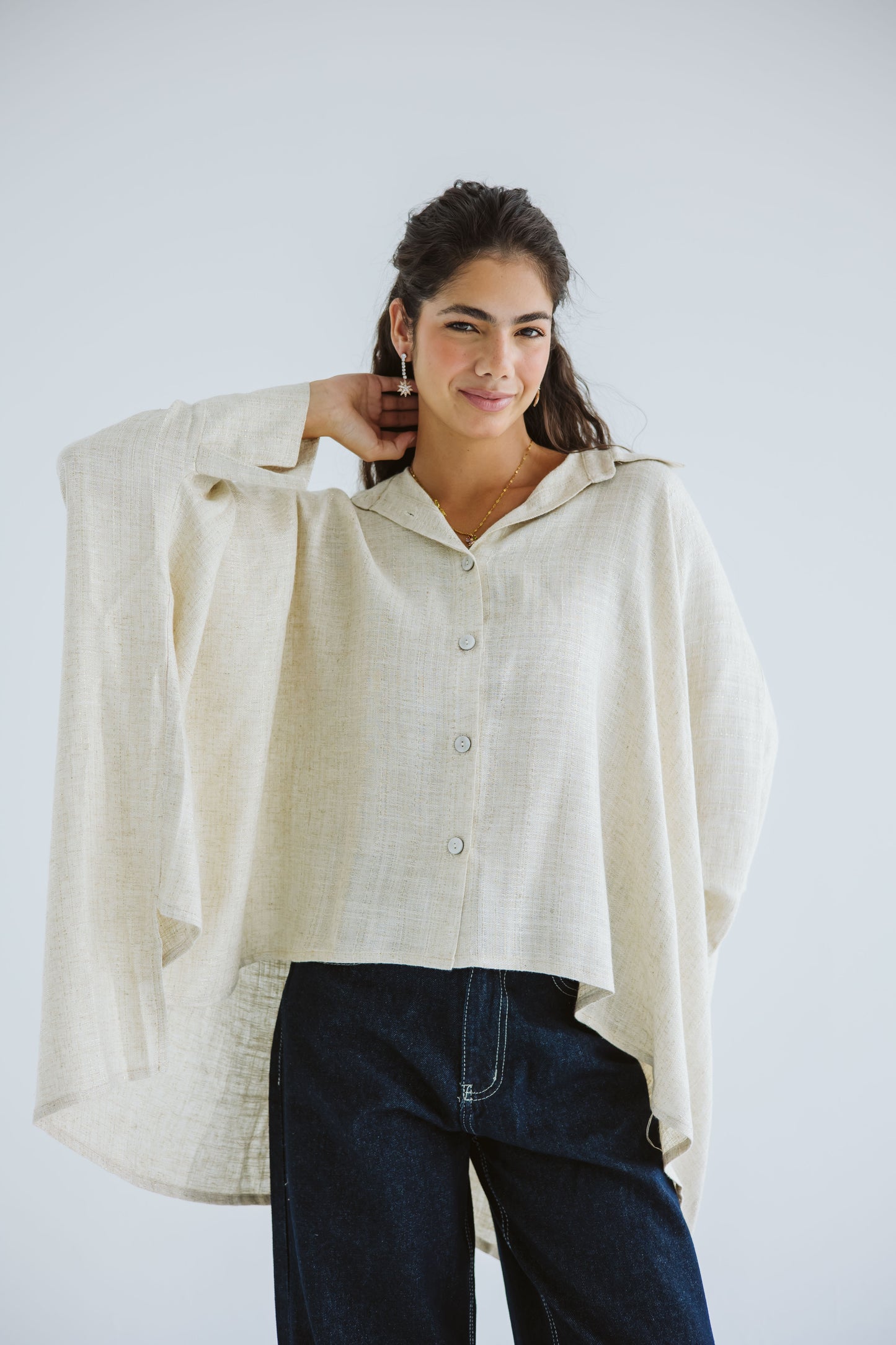 Giving Joy Linen Cape in Beige