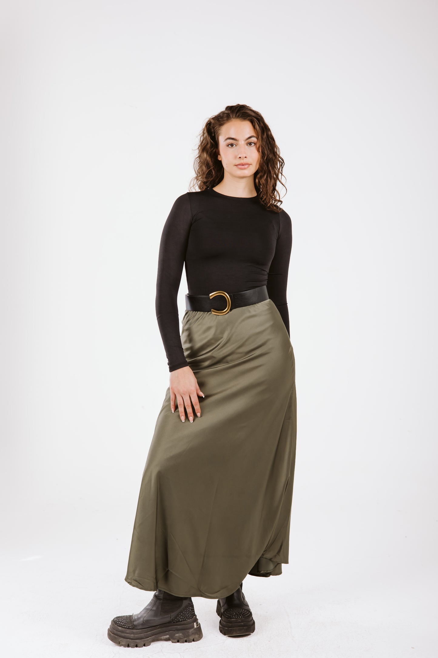 Satin Skirt in Olive