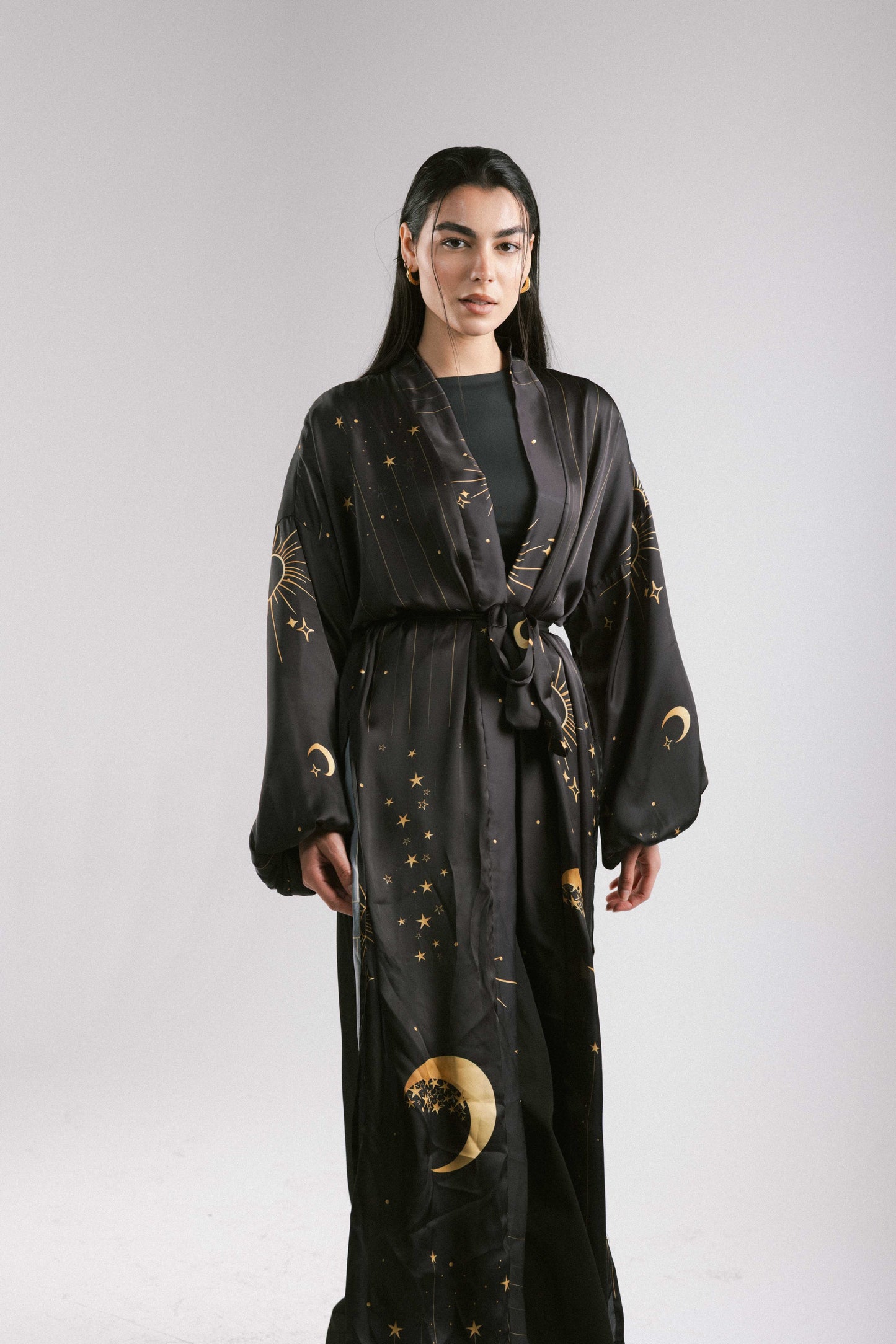 All Stars Satin Kimono in Black