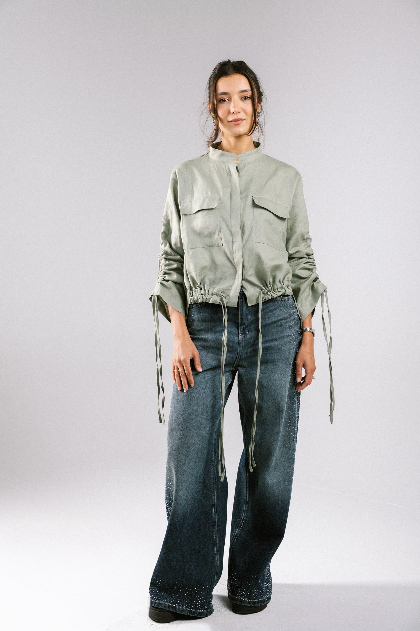 Pretty Fringes Linen Shirt - Mint