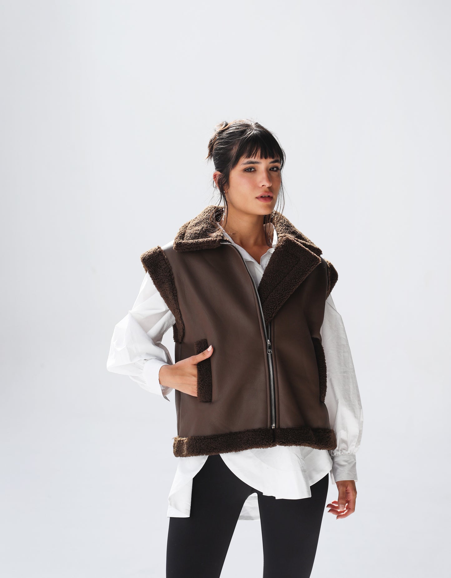 Snowflakes Leather Vest - Dark Brown