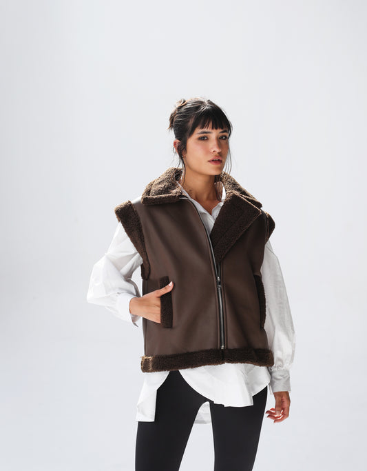 Snowflakes Leather Vest - Dark Brown