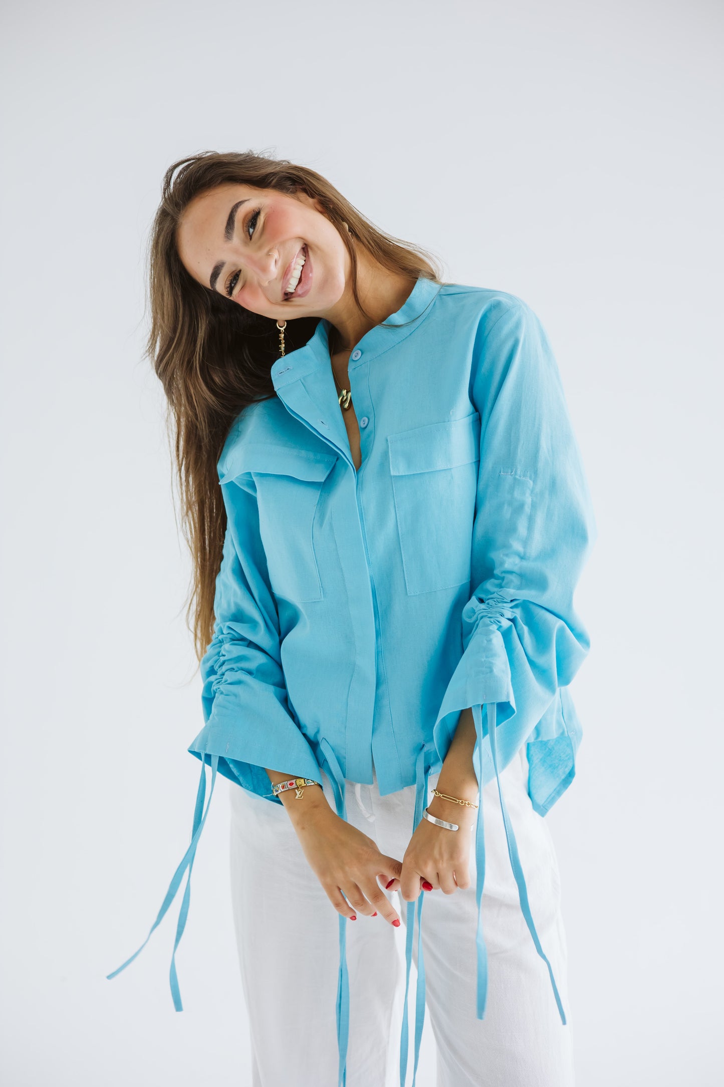 Pretty Fringes Linen Shirt - Turqoise