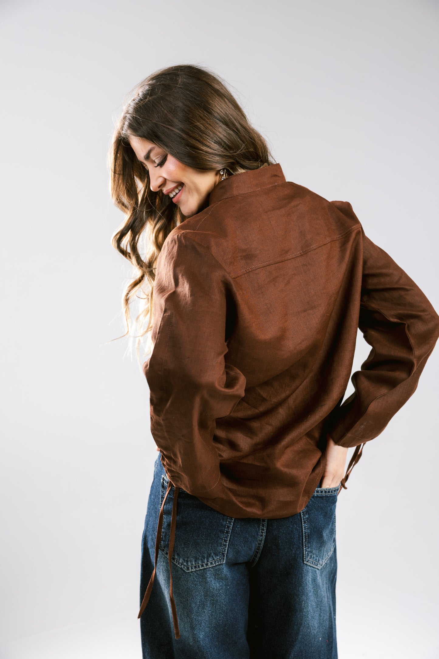 Pretty Fringes Linen Shirt - Brown
