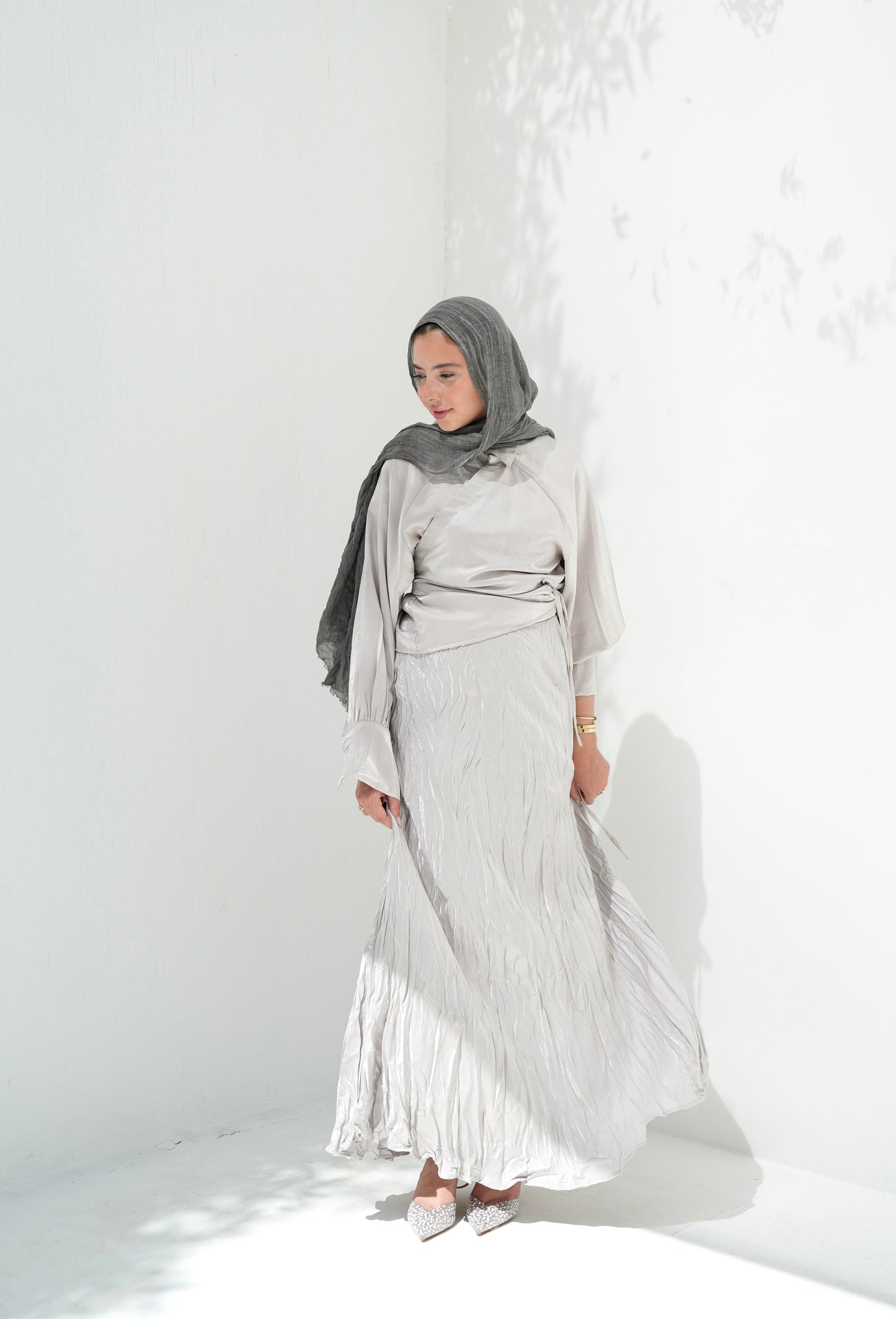 Crushed Shimmery Skirt in Silver