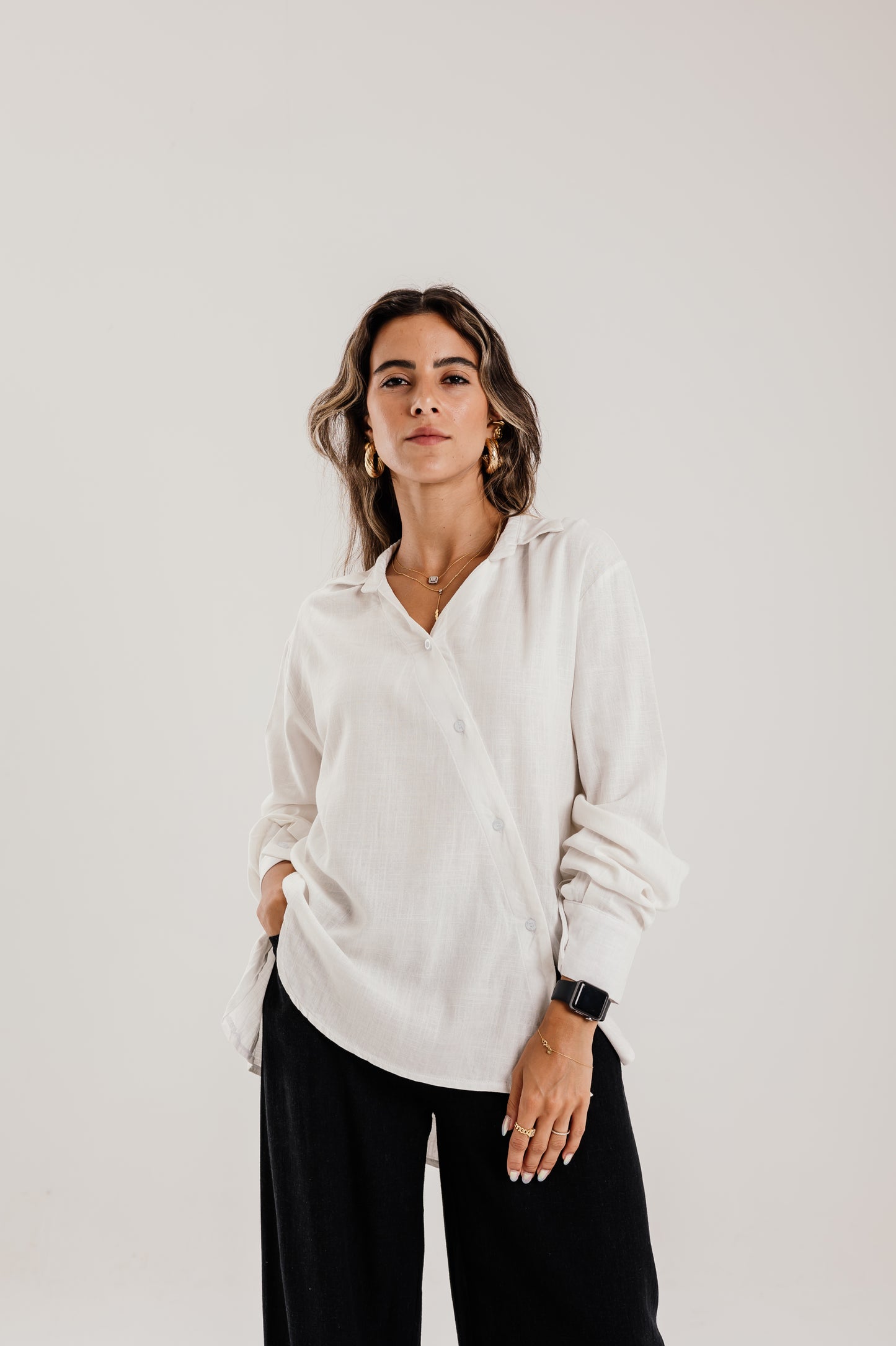 Side Buttons Shirt in White