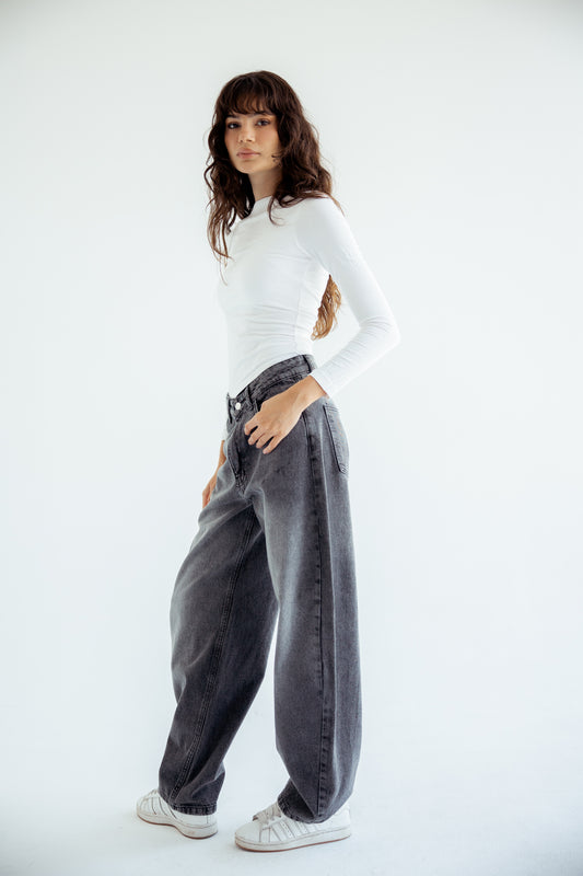 One and Only Balloon Denim Pants - Washed Grey