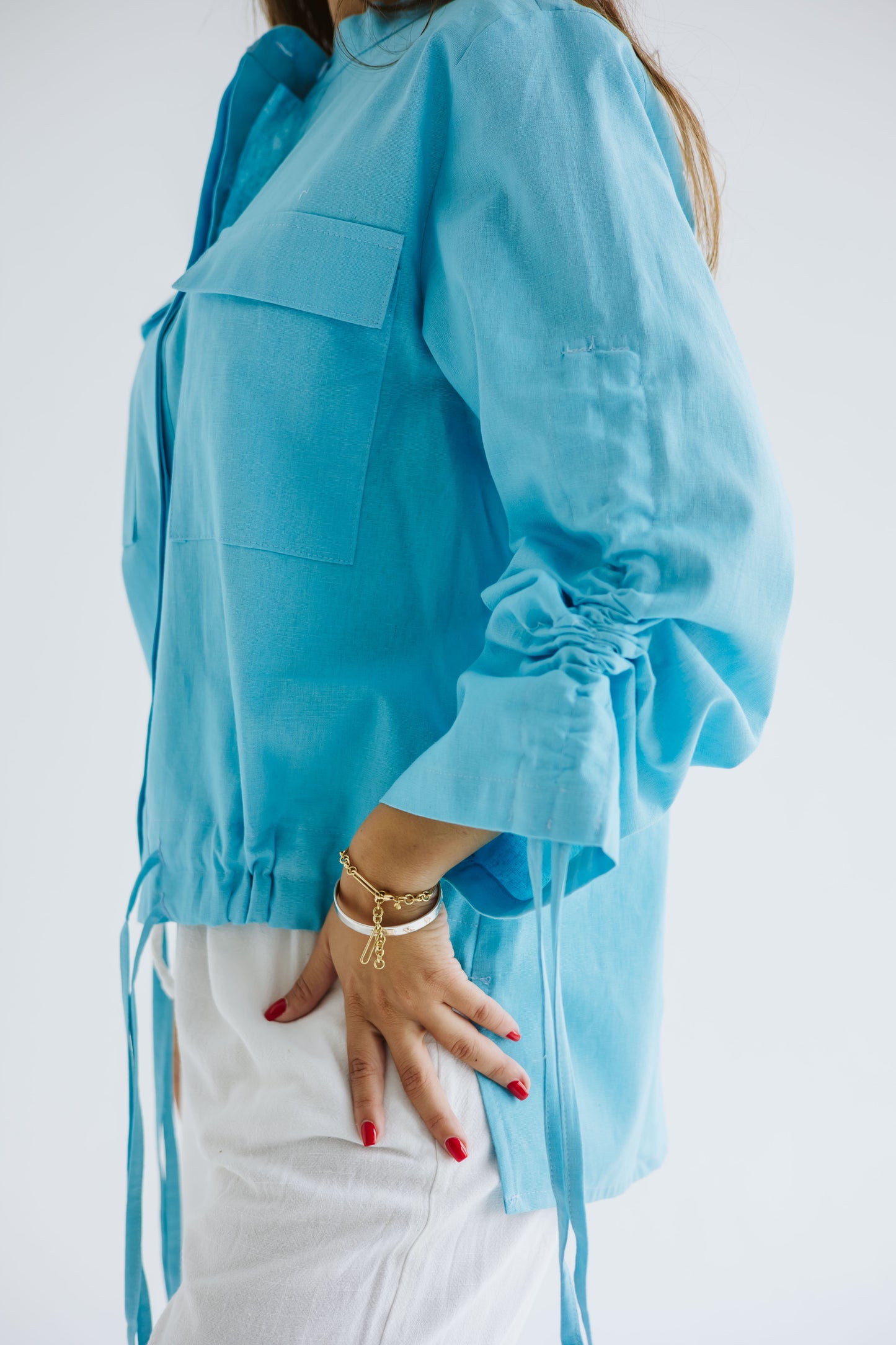 Pretty Fringes Linen Shirt - Turqoise