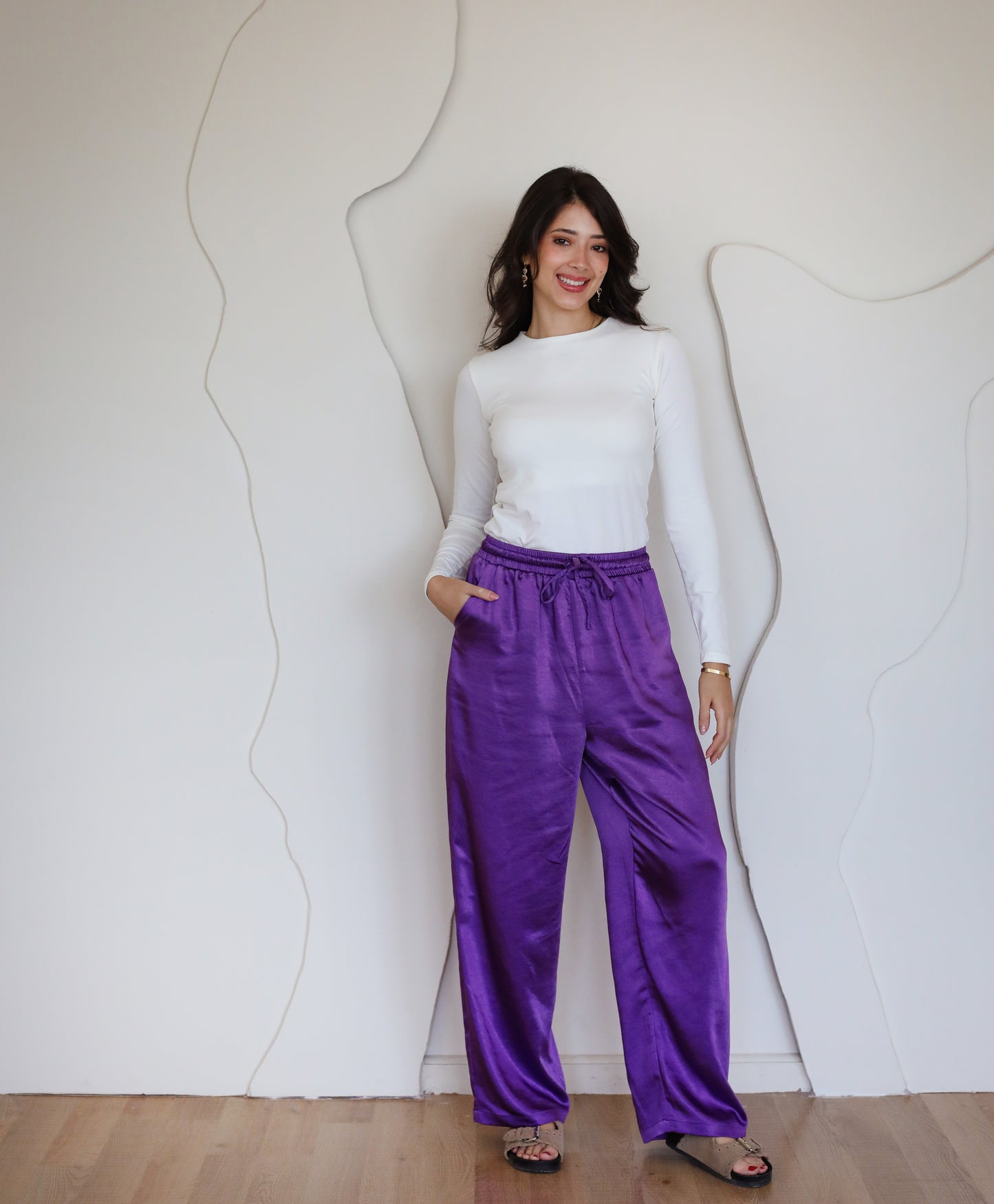 On The Move Satin Pants - Purple