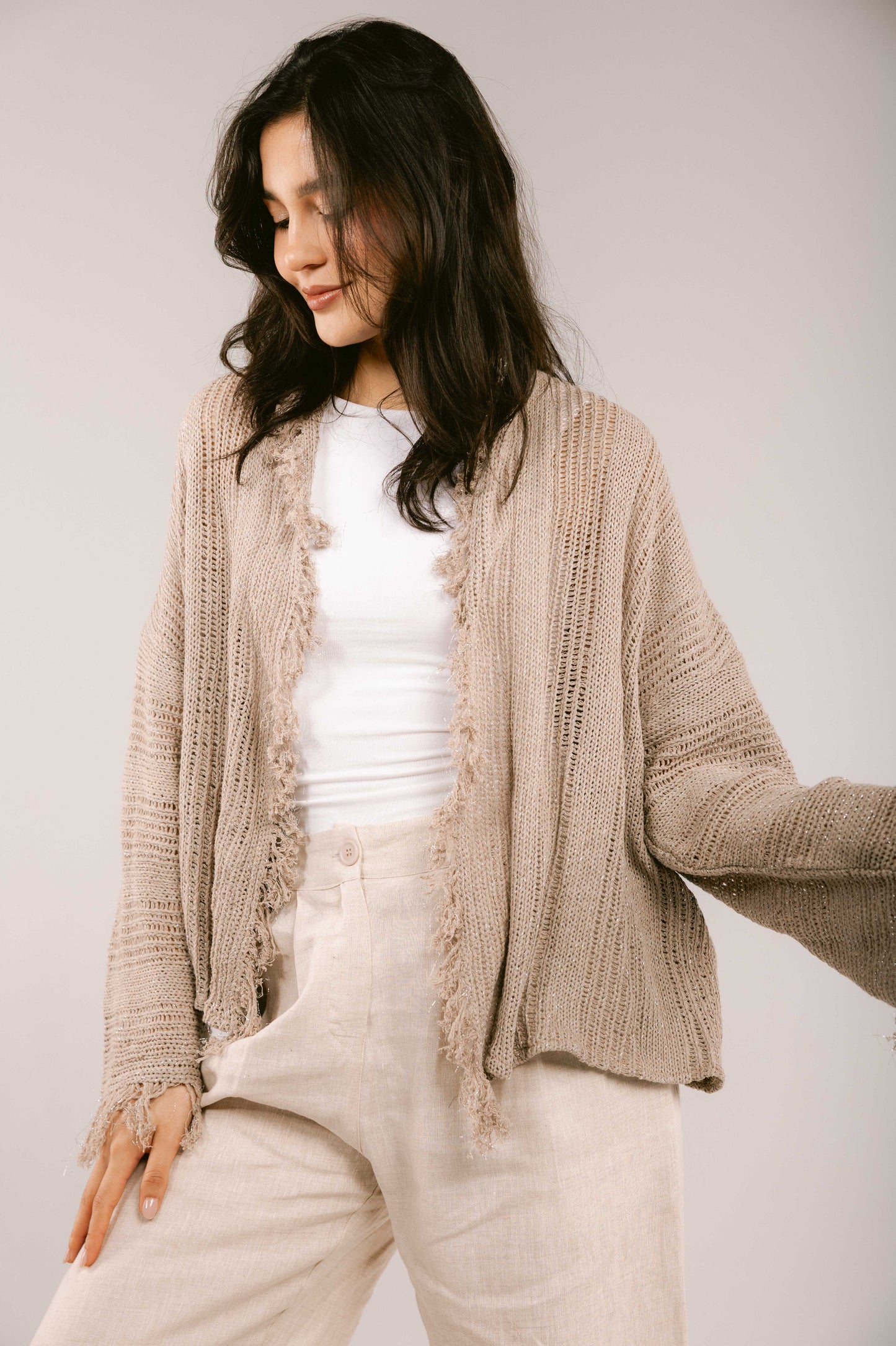 Brighter Days Crochet Cardigan - Taupe