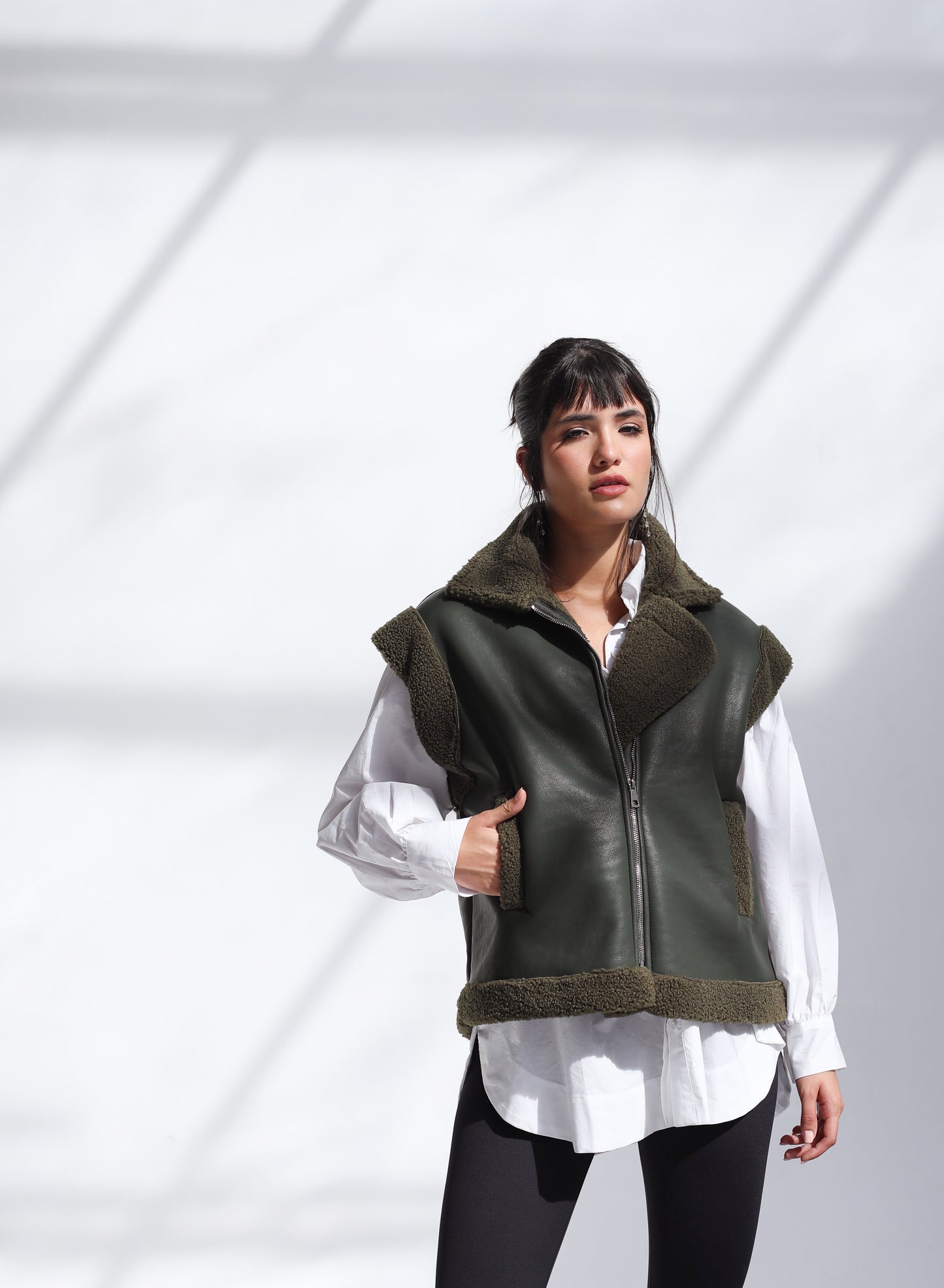 Snowflakes Leather Vest - Forest Green