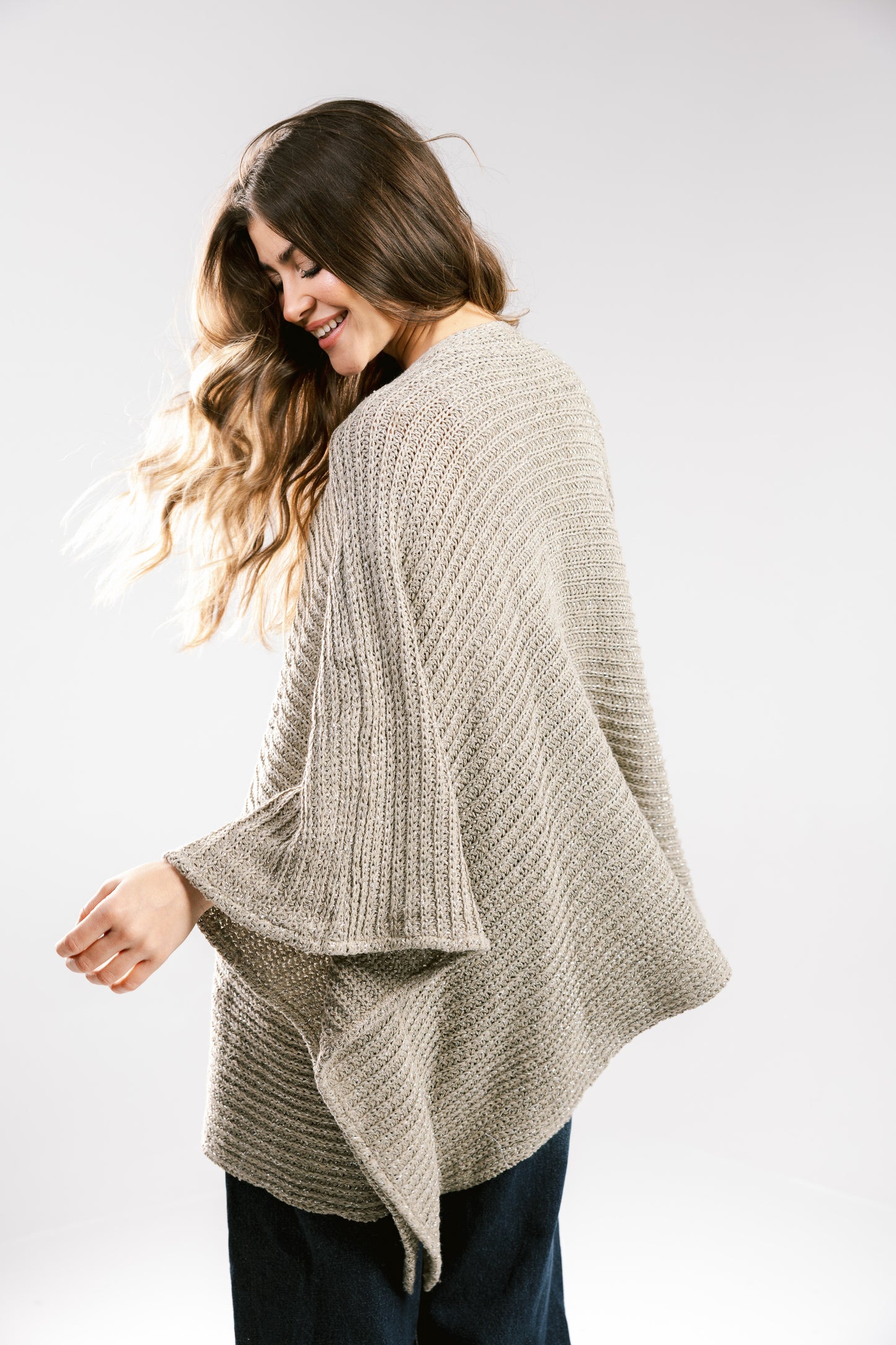 Seen At Sunset Crochet Cape in Taupe