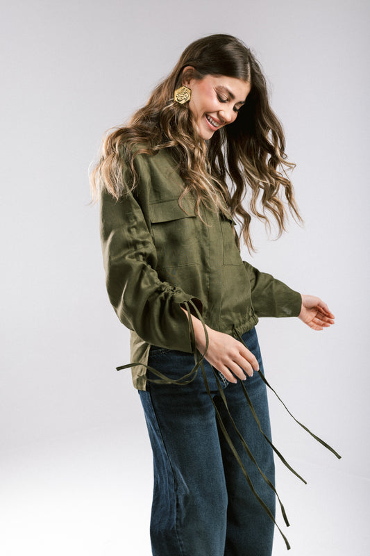 Pretty Fringes Linen Shirt - Olive