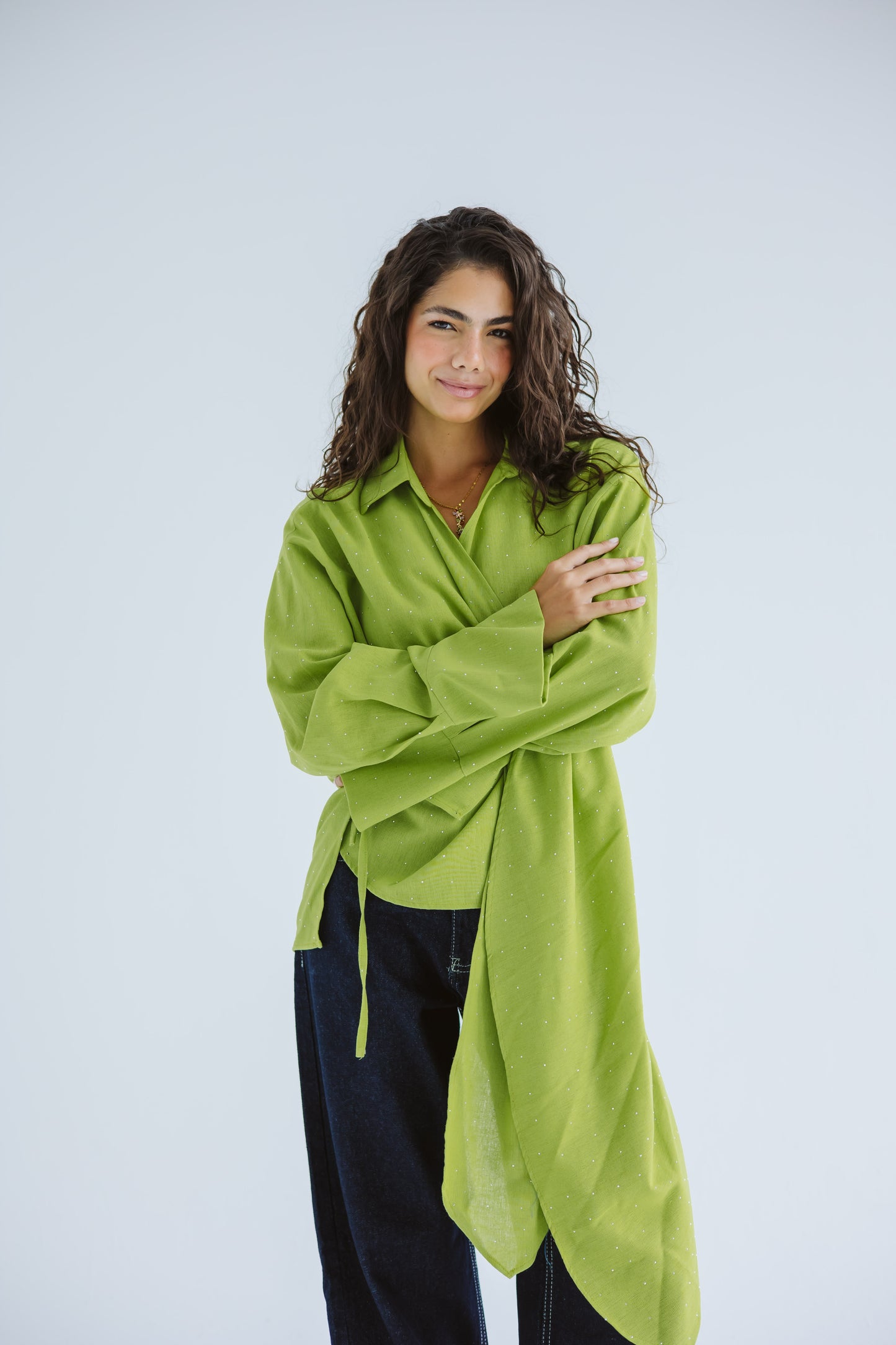 Studded Wrapped In A Dream Top - Lime