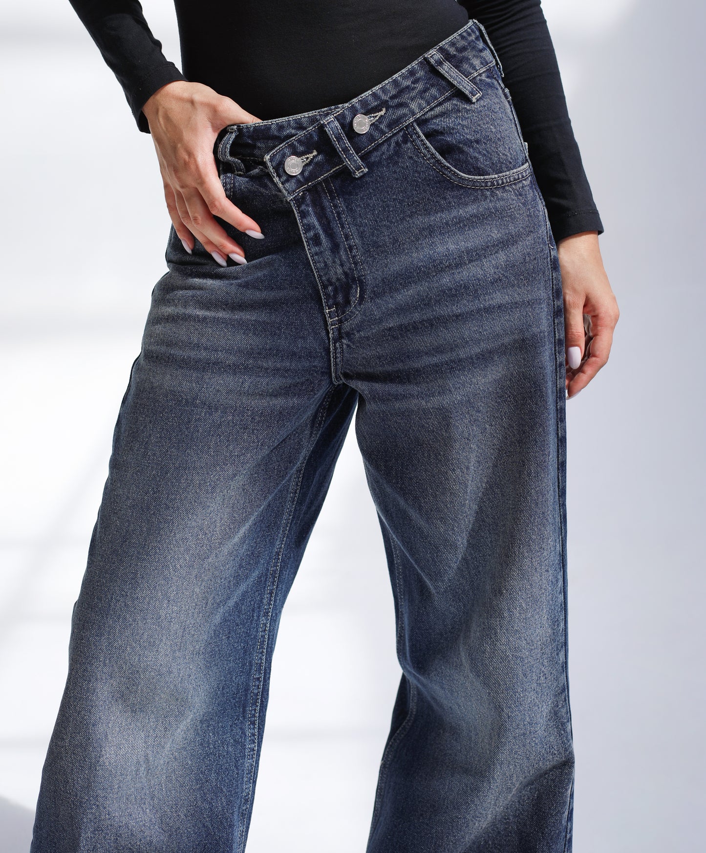 The Perfect Jeans With Crossover Waist - Washed Blue