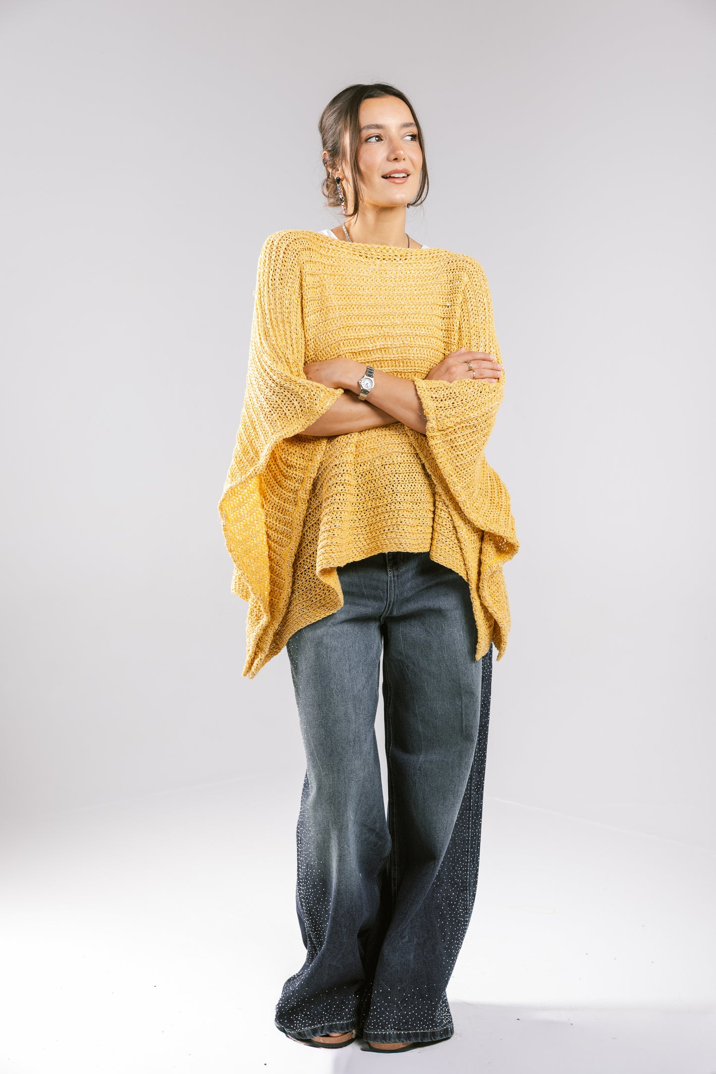 Seen At Sunset Crochet Cape in Yellow