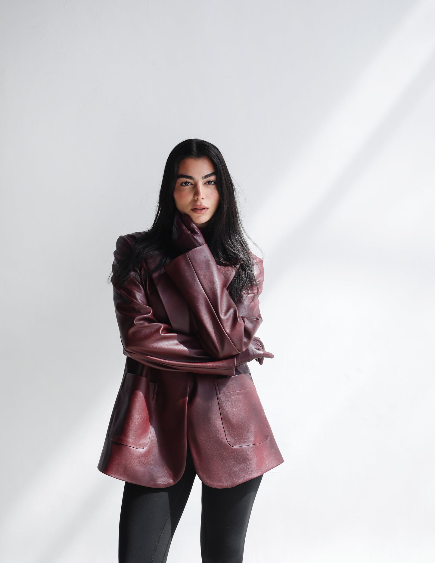 Midnight Muse Leather Blazer - Burgundy