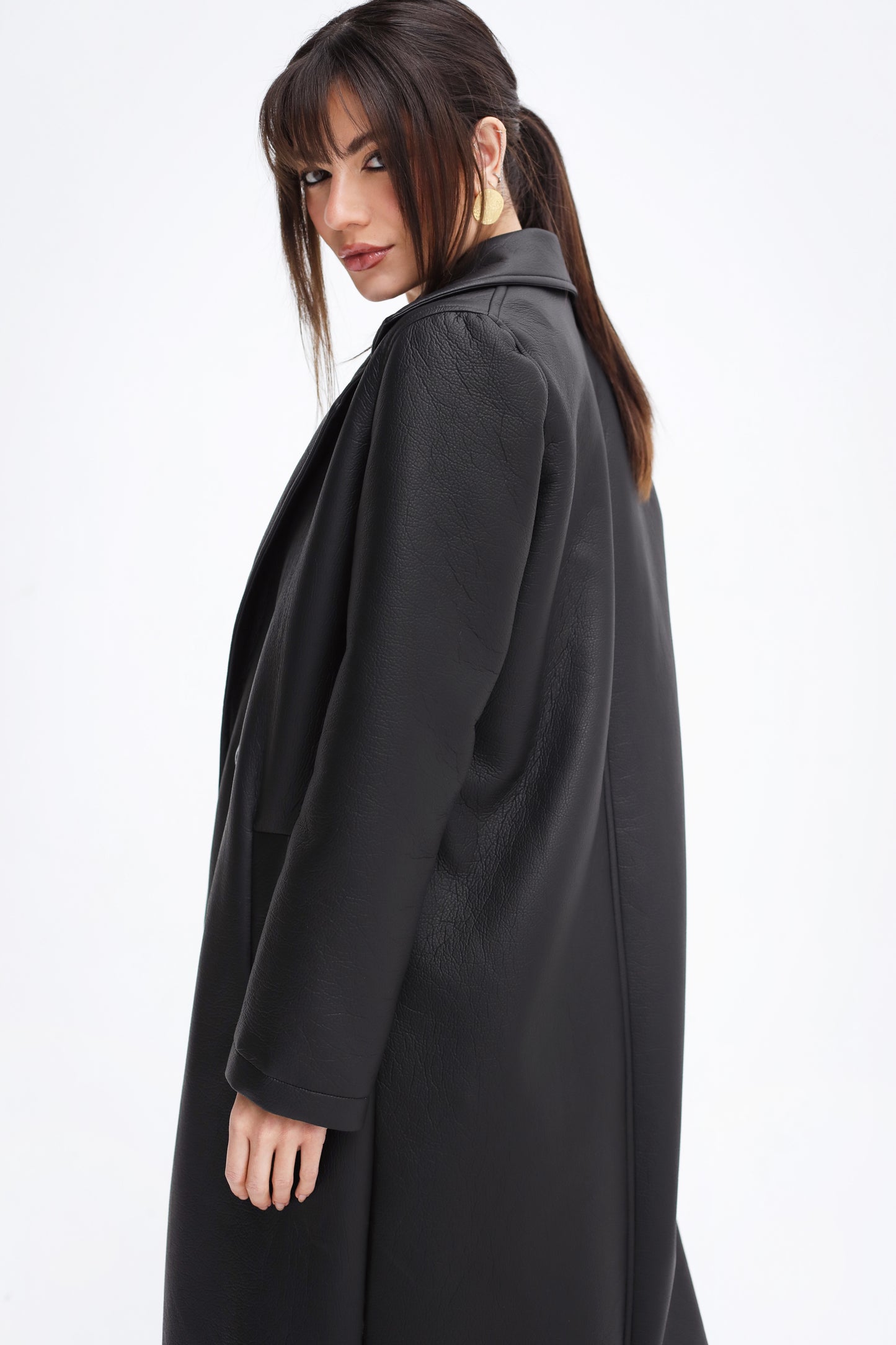 Head-Turner Faux Leather Coat in Black