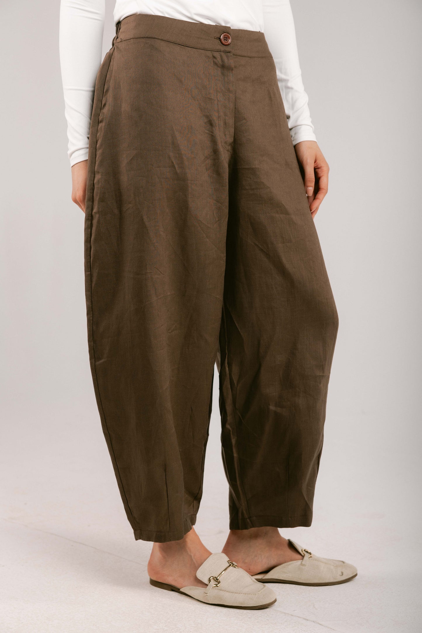 Essential Balloon Linen Pants - Brown