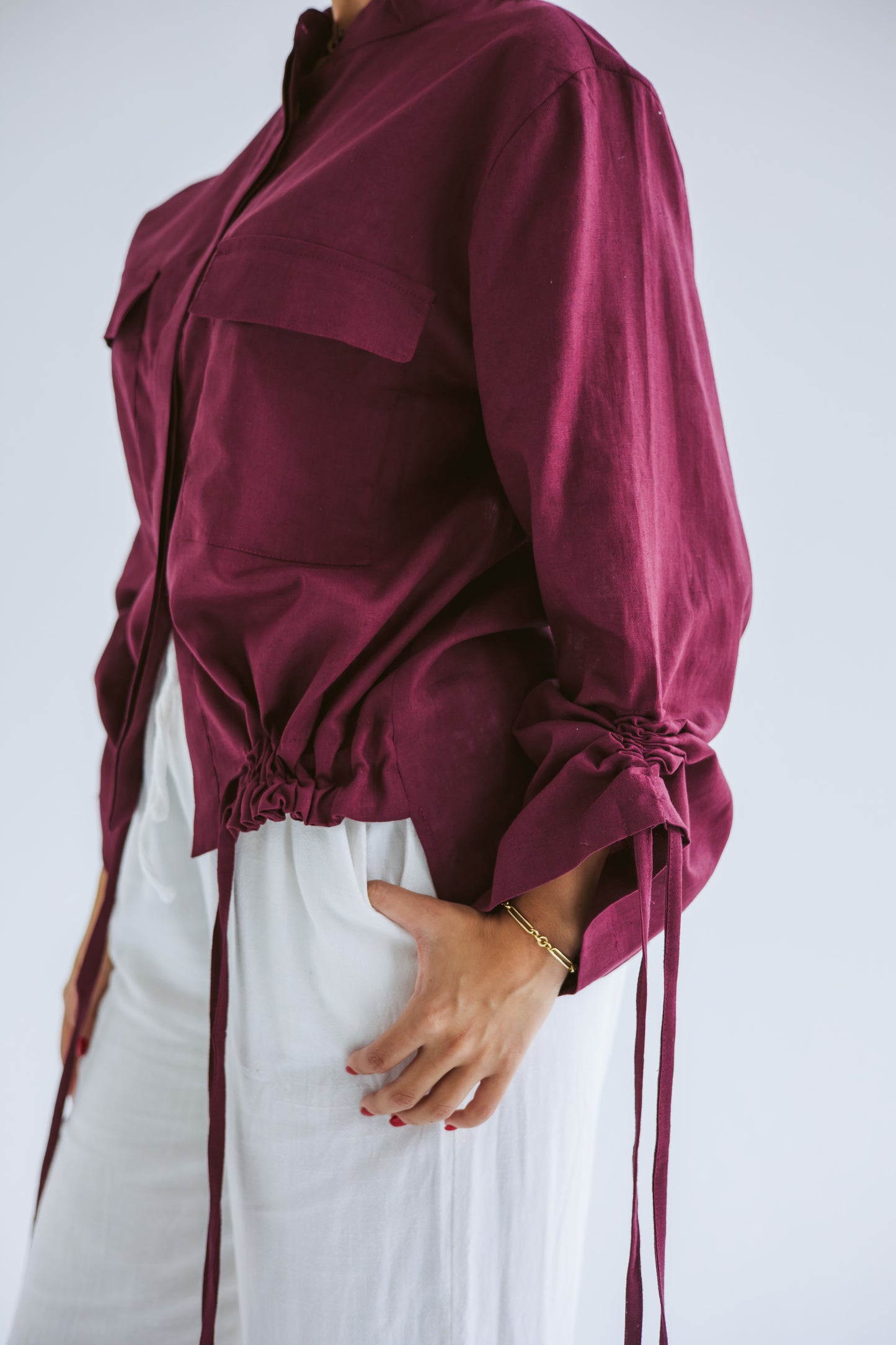 Pretty Fringes Linen Shirt - Burgundy