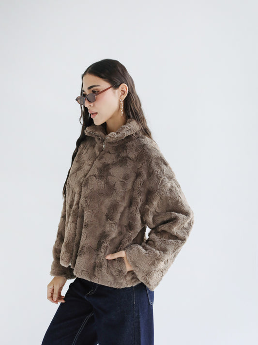 Mixed Feelings Fur Jacket in Taupe