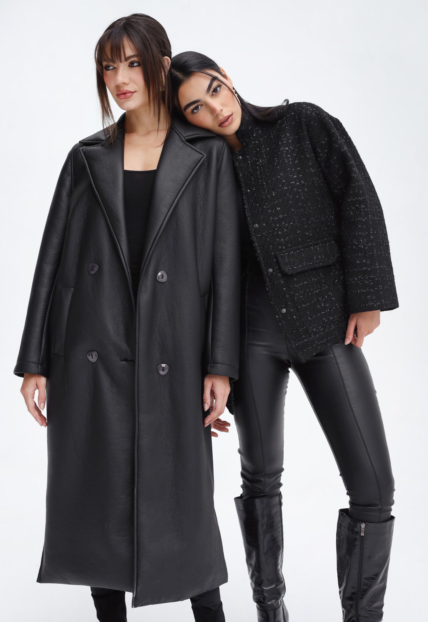 Head-Turner Faux Leather Coat in Black