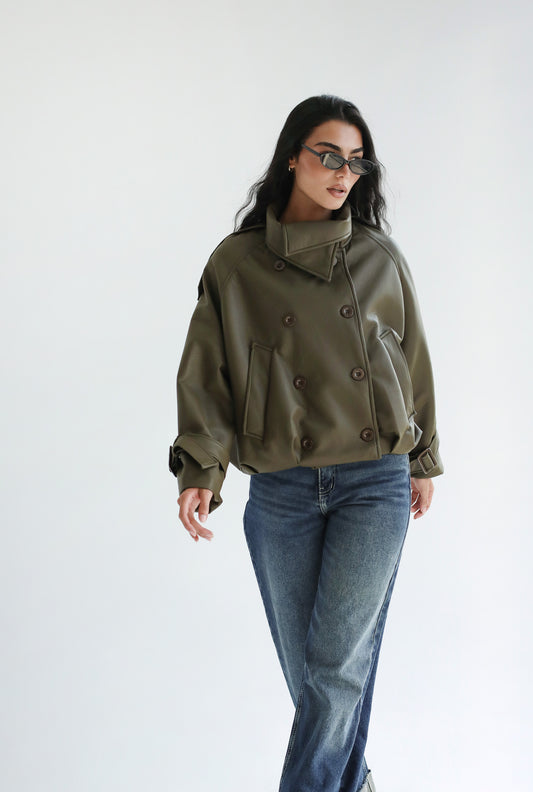 Instant Attraction Leather Jacket - Olive