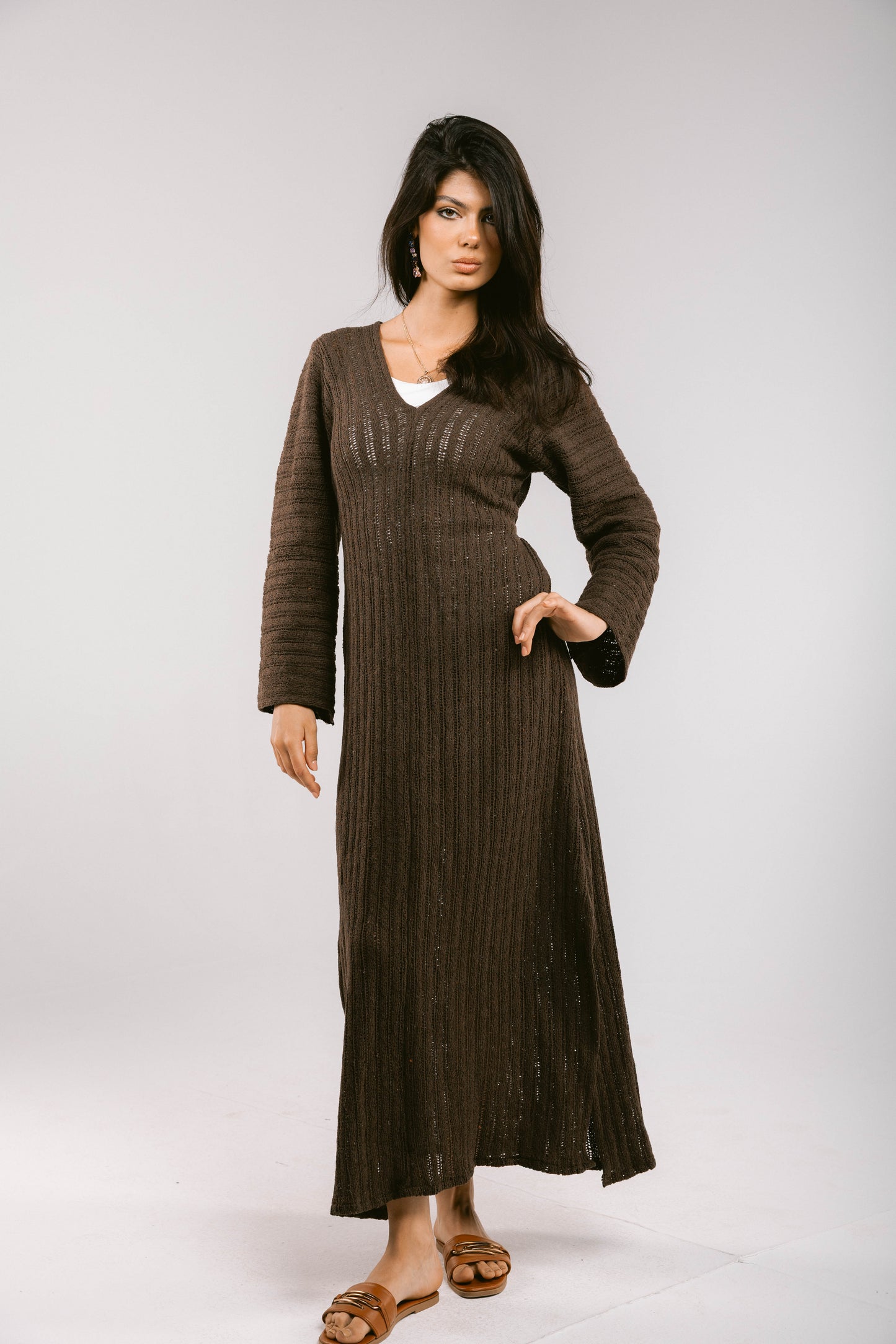 Sun Rays Crochet Dress - Brown