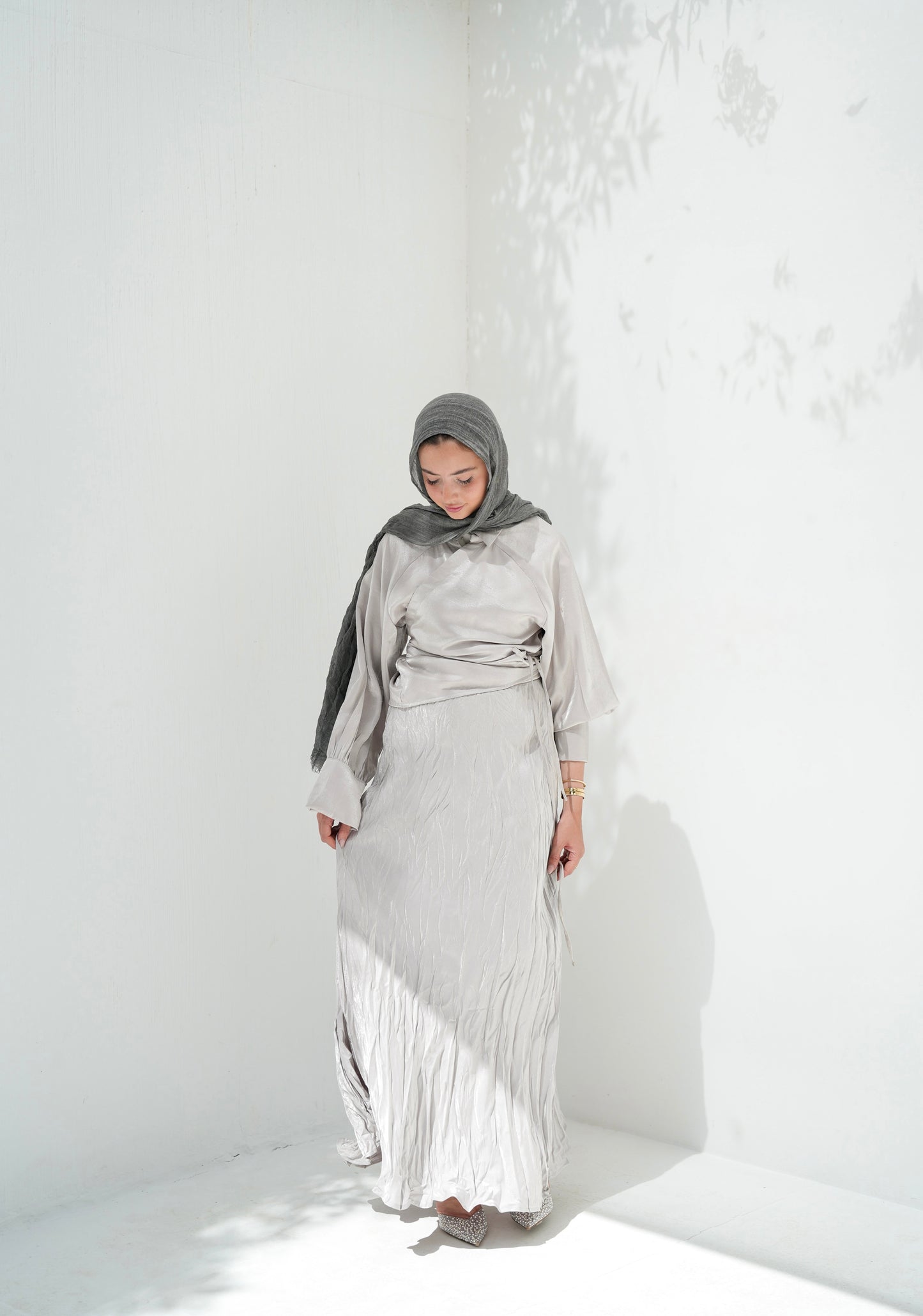 Crushed Shimmery Skirt in Silver