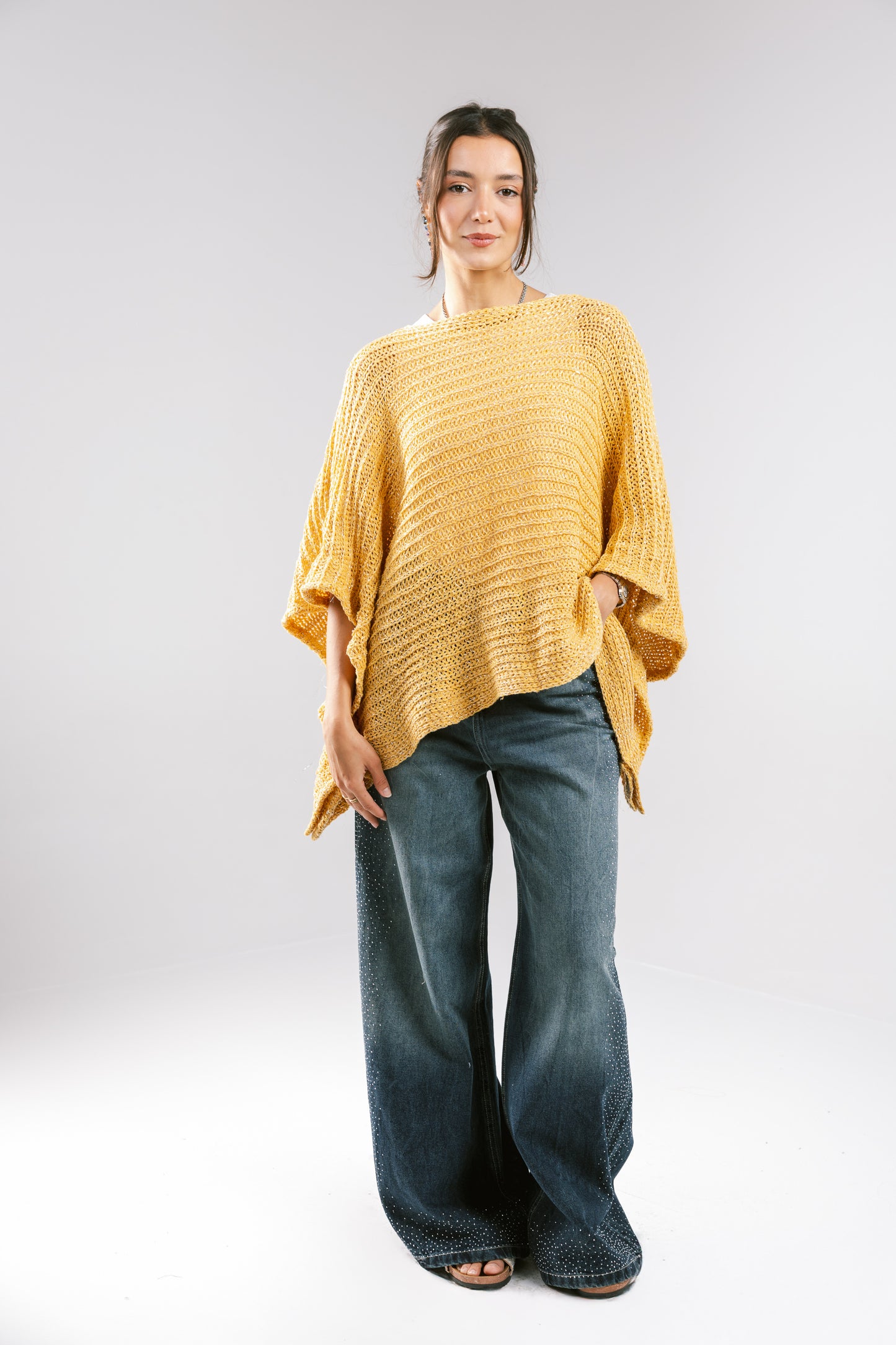 Seen At Sunset Crochet Cape in Yellow