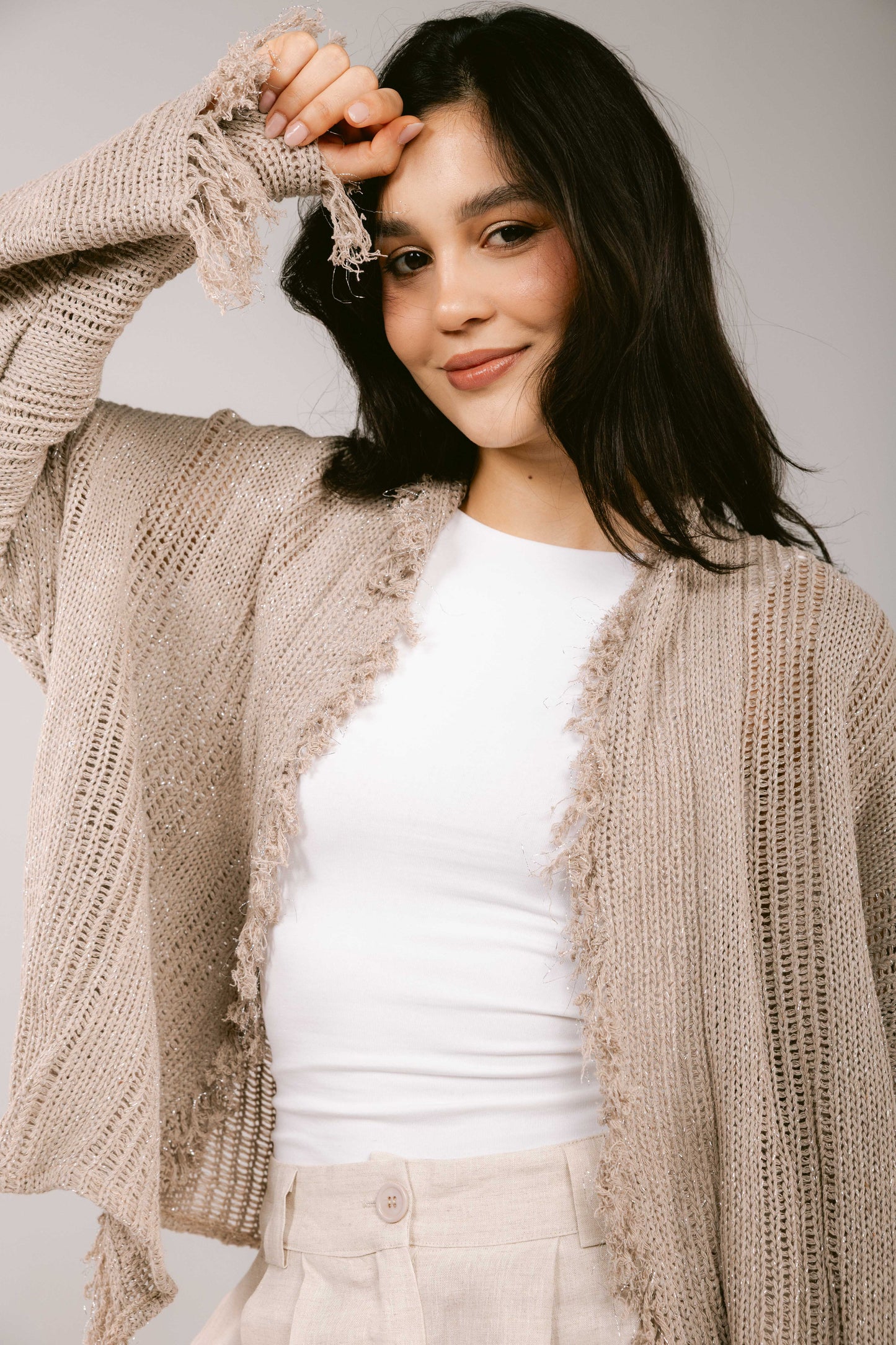 Brighter Days Crochet Cardigan - Taupe