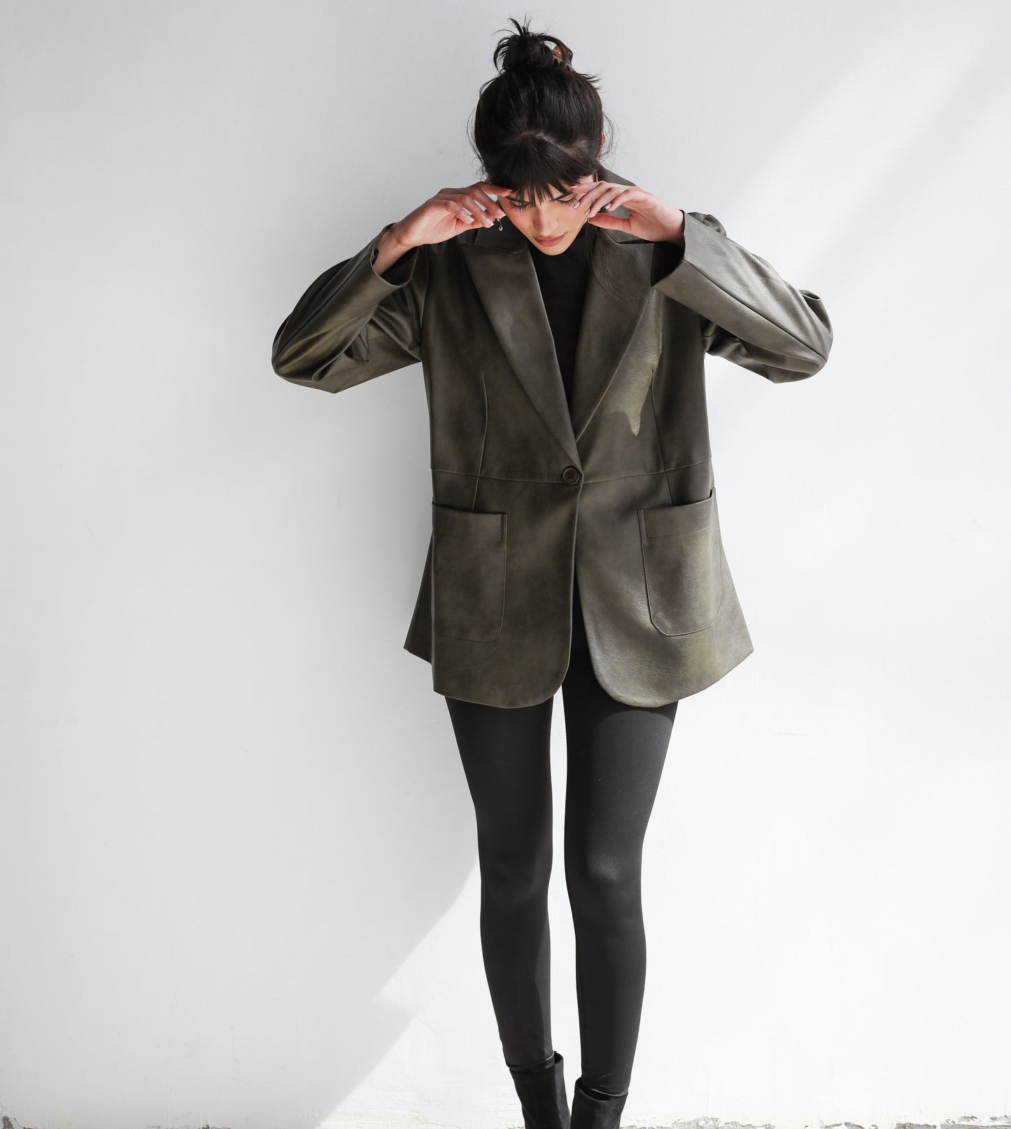 Midnight Muse Leather Blazer - Olive