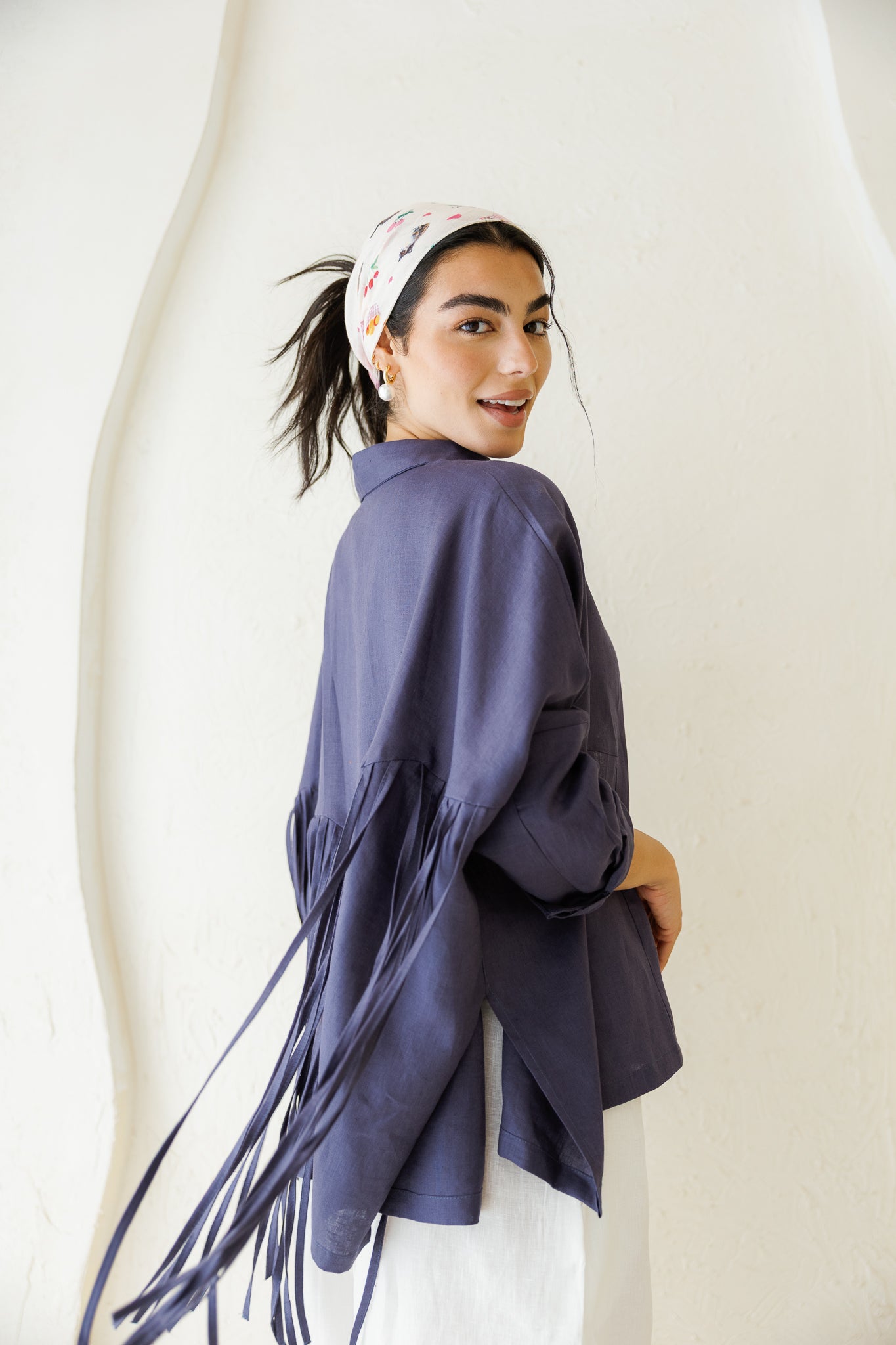 Summer Smiles Linen Top - Navy