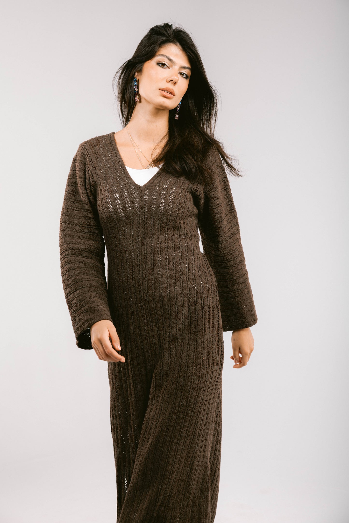 Sun Rays Crochet Dress - Brown