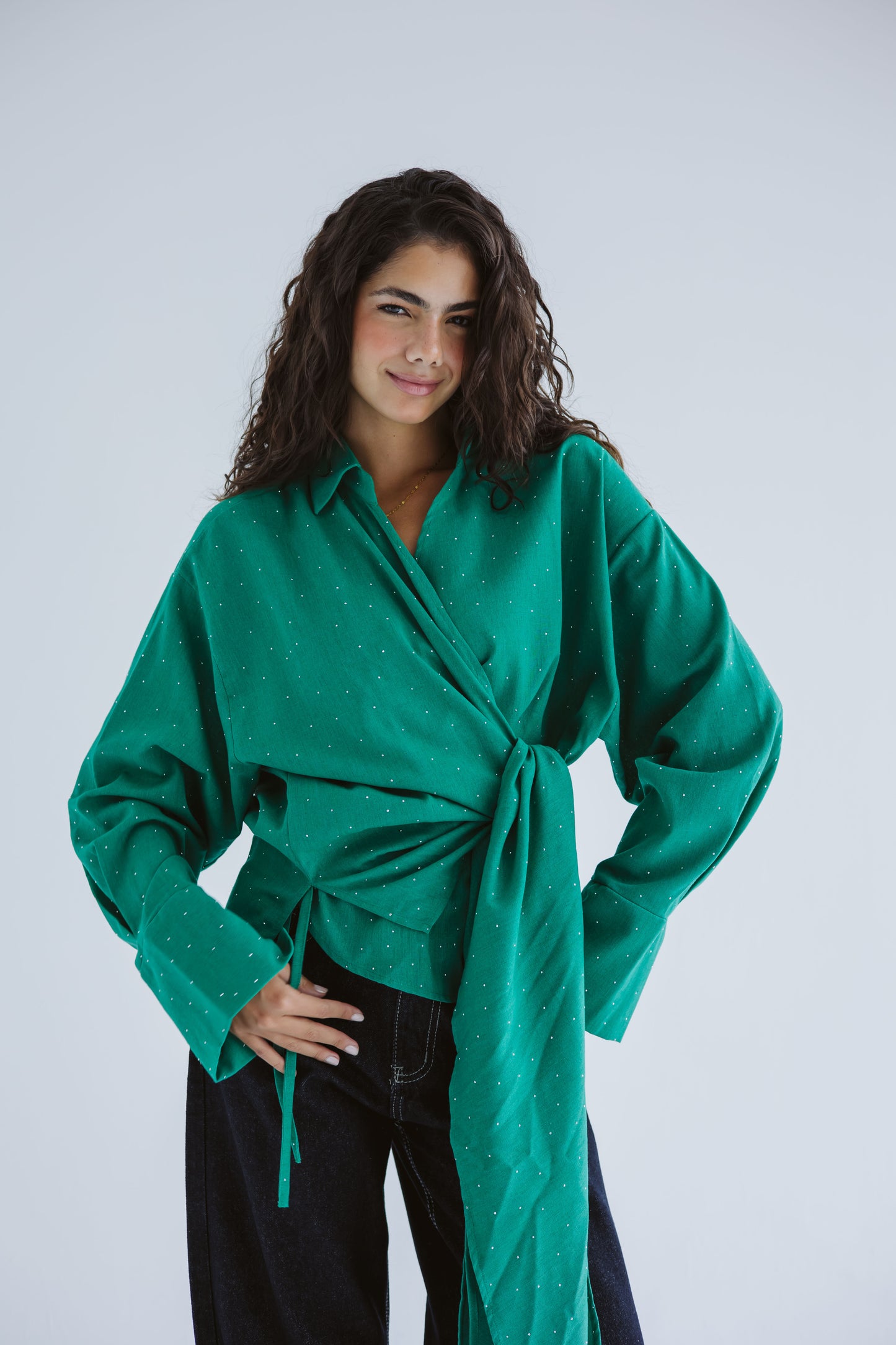 Studded Wrapped In A Dream Top - Green