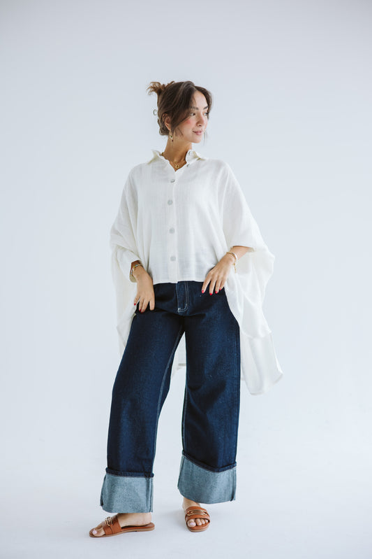 Giving Joy Linen Cape in White