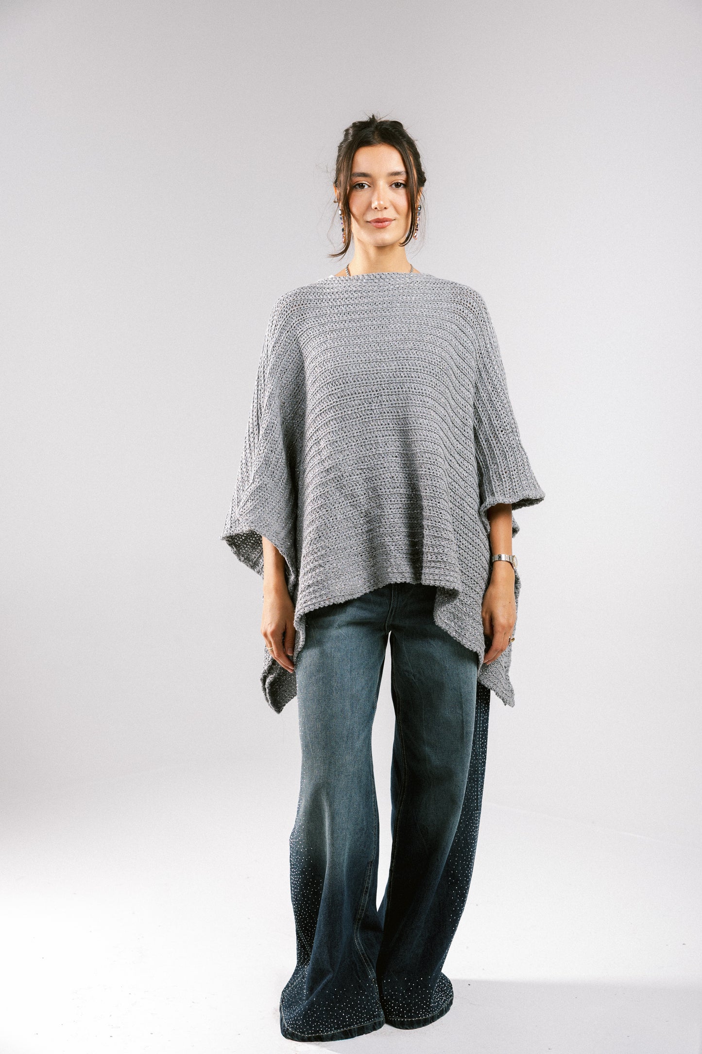 Seen At Sunset Crochet Cape in Grey