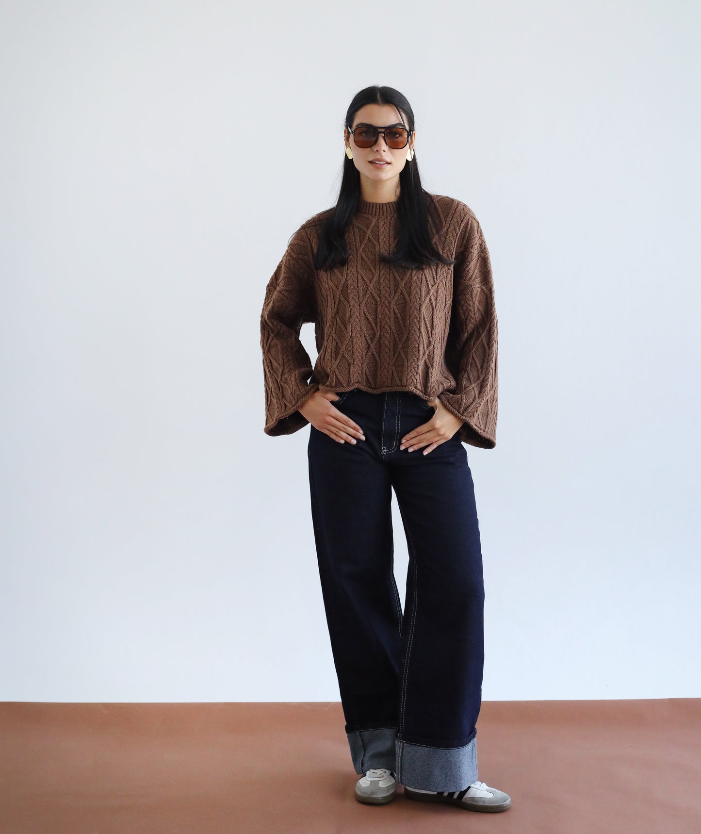 Heartwarming Cable Sweater in Brown