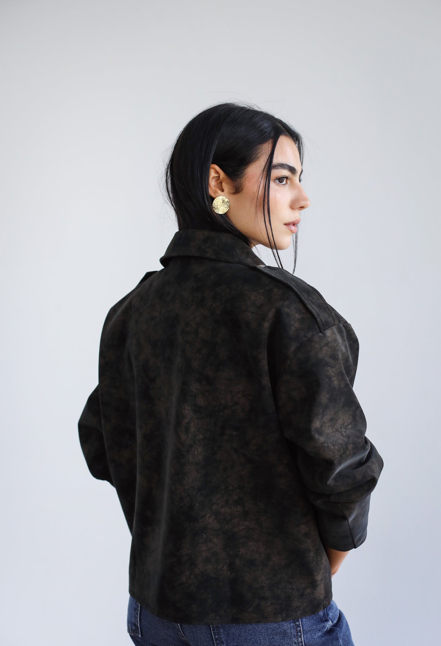 Understated Leather Jacket - Brown x Black