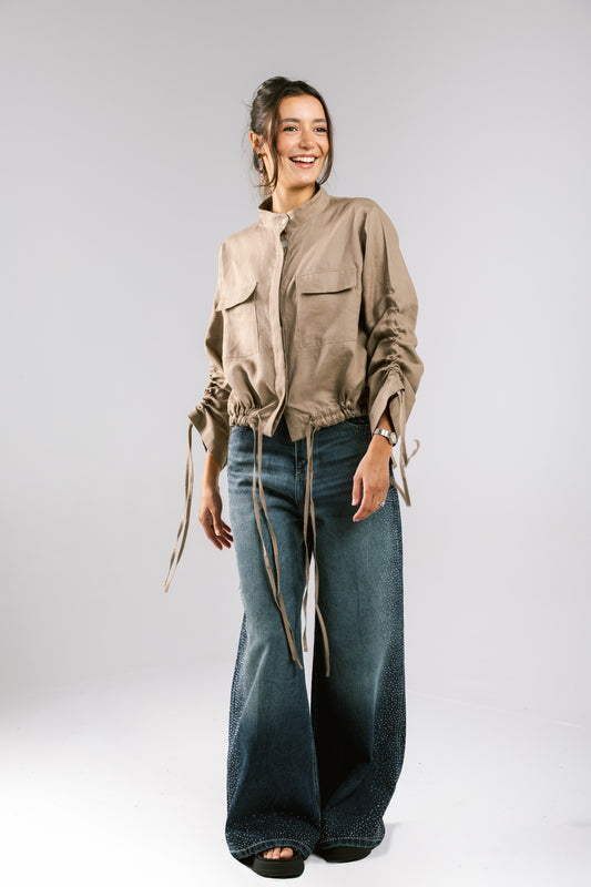 Pretty Fringes Linen Shirt - Taupe