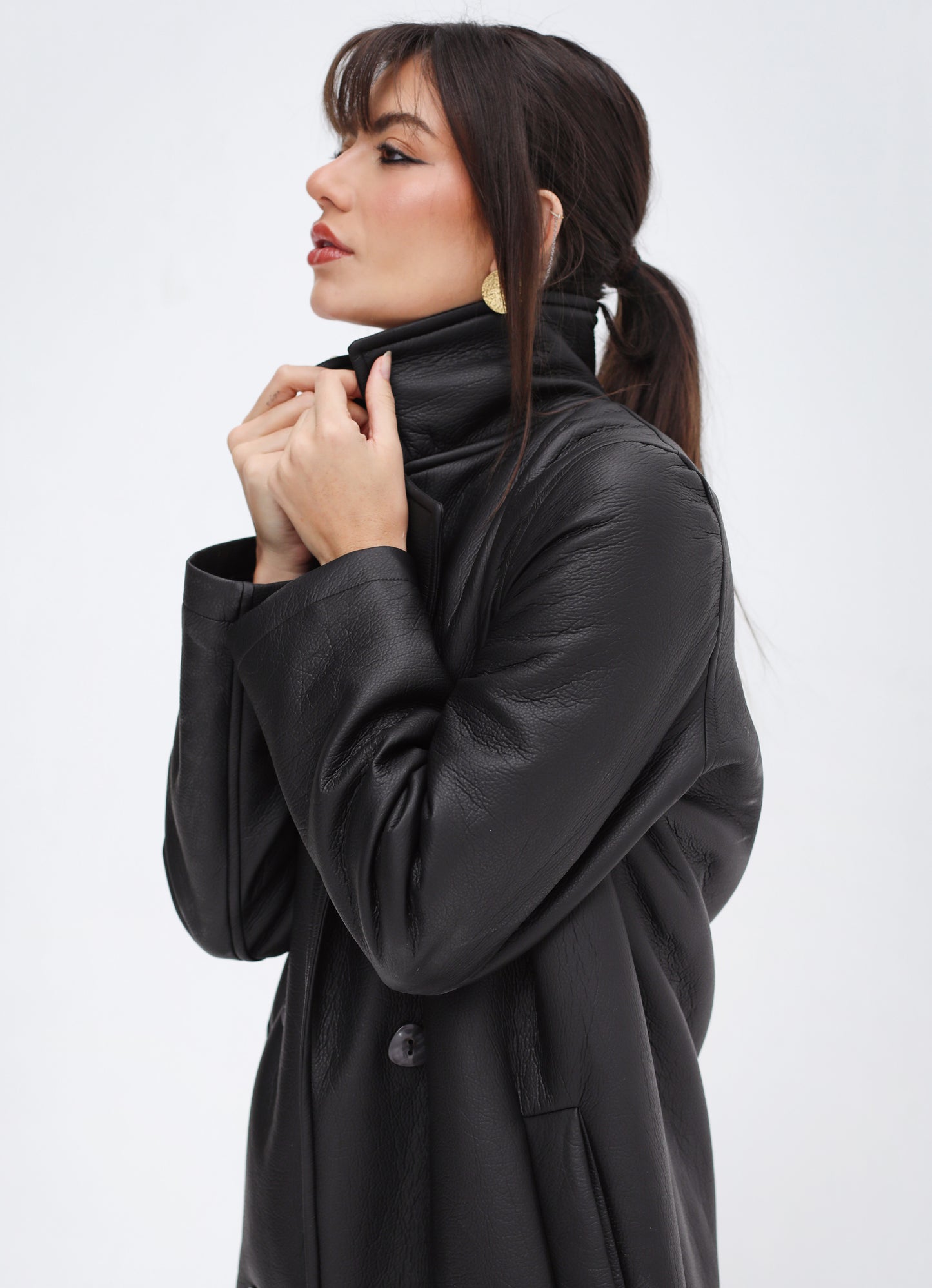 Head-Turner Faux Leather Coat in Black