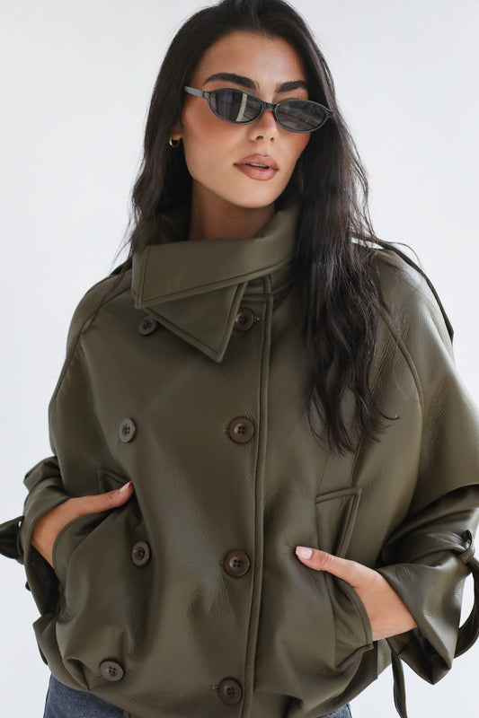 Instant Attraction Leather Jacket - Olive