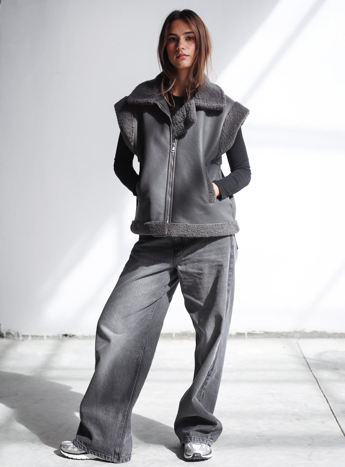 Snowflakes Leather Vest - Grey