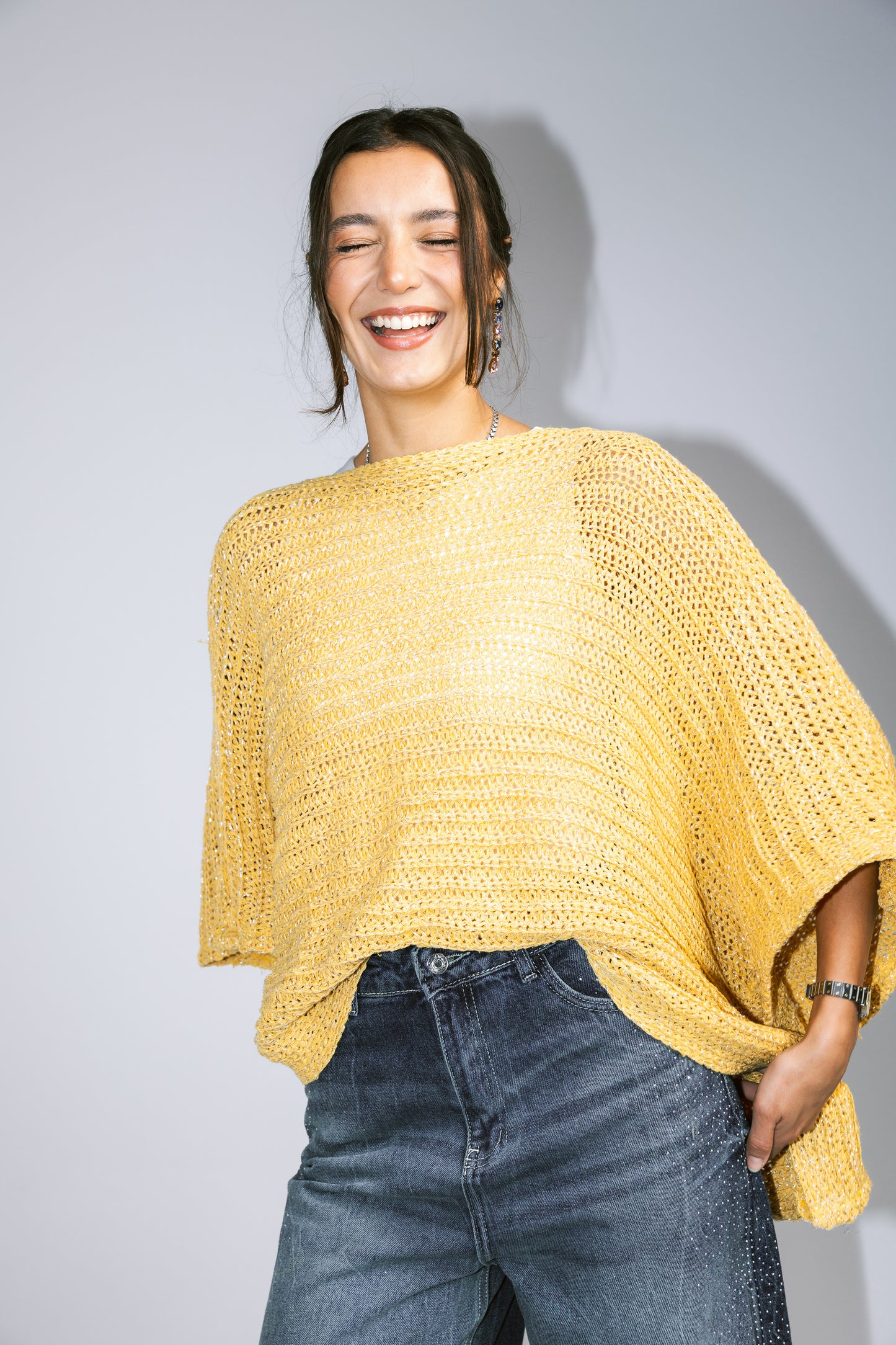 Seen At Sunset Crochet Cape in Yellow
