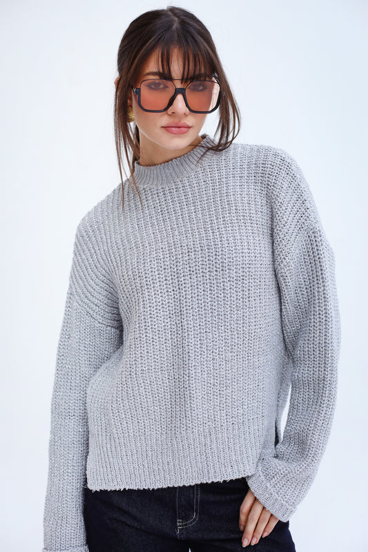 Above The Clouds Knit Sweater - Shimmer Grey