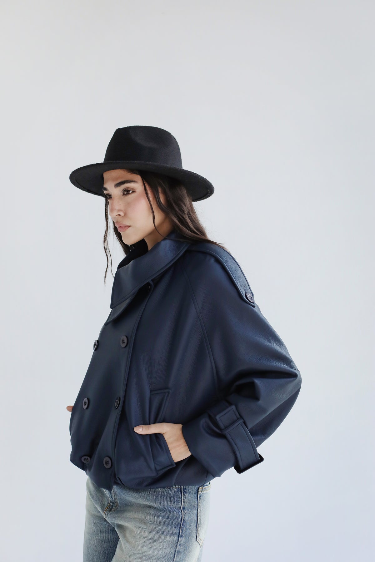 Instant Attraction Leather Jacket - Navy