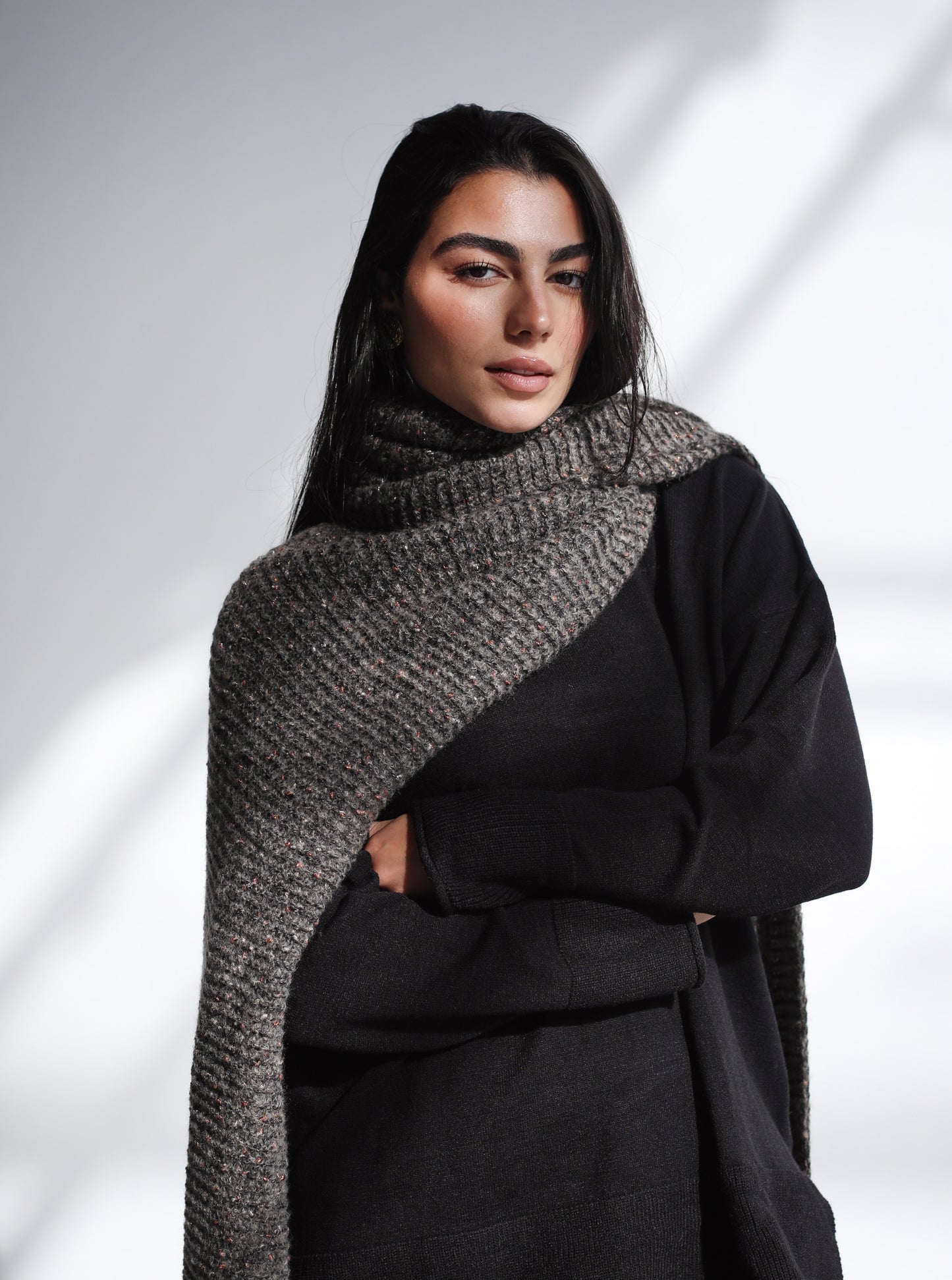 Winter Chill Knit Scarf - Charcoal Taupe