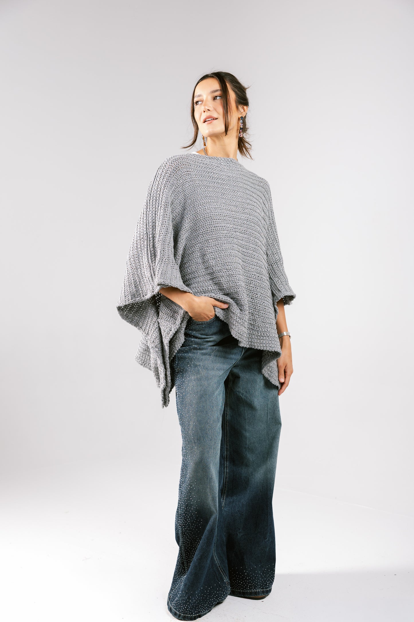 Seen At Sunset Crochet Cape in Grey